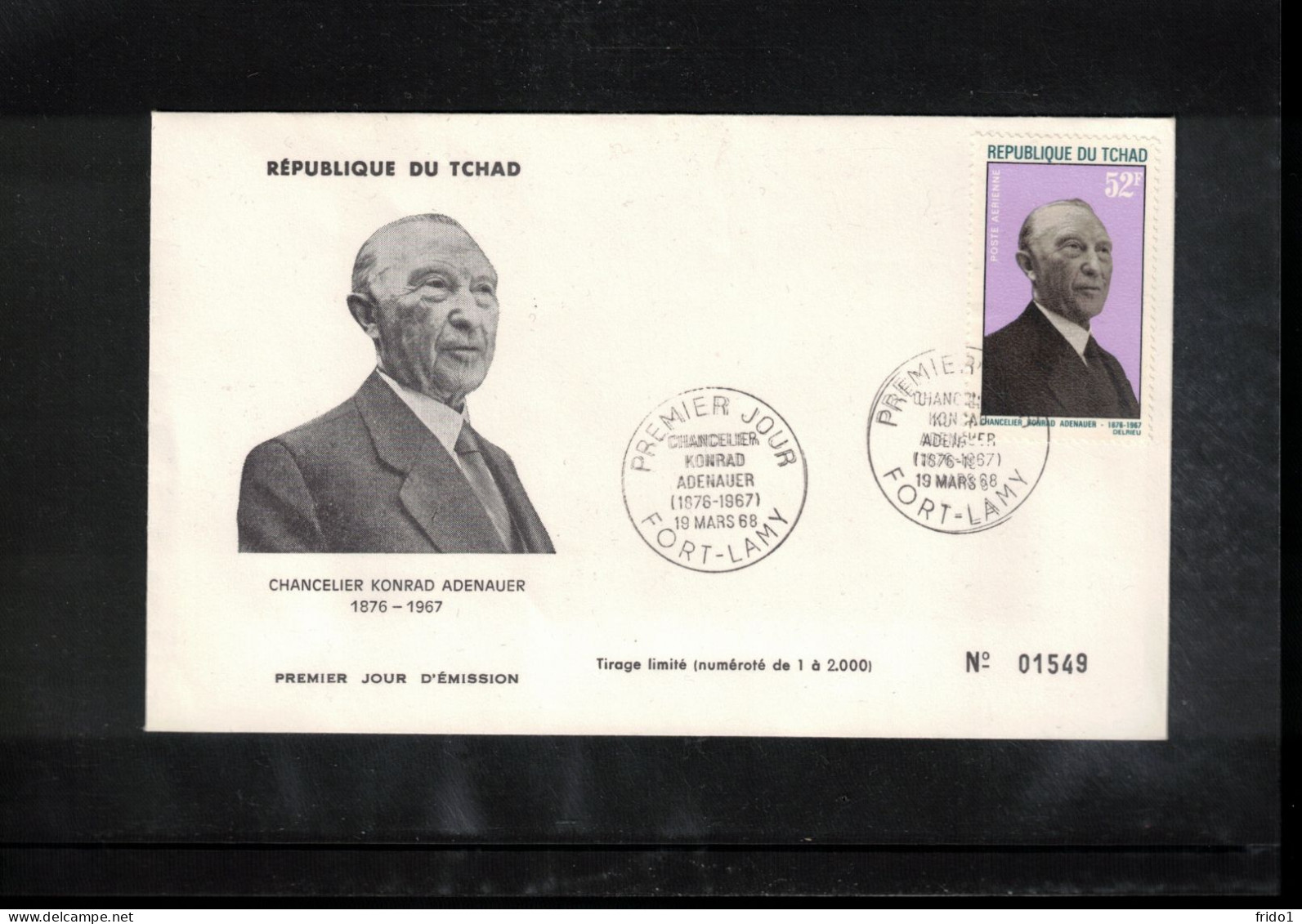 Tchad 1968  Im Memoriam Dr. Konrad Adenauer FDC - Sonstige & Ohne Zuordnung