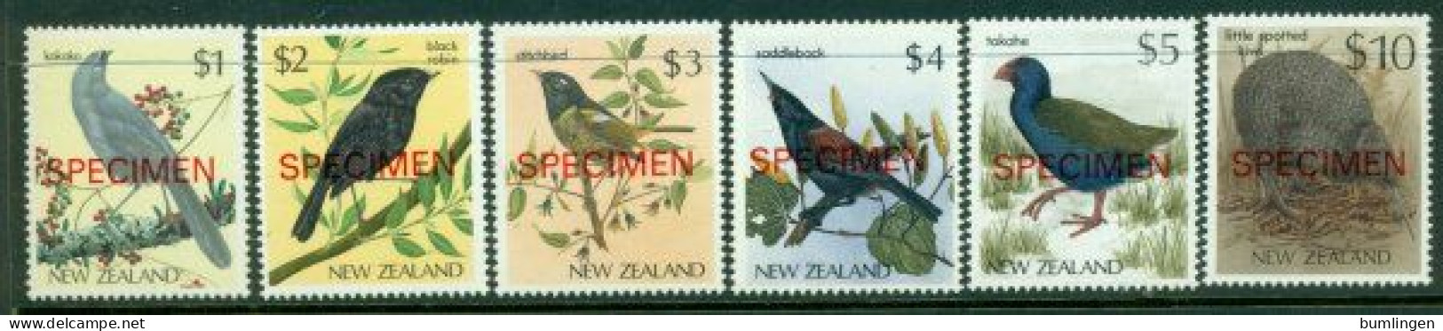 NEW ZEALAND 1985-89 Mi 931-32 + 962-63 + 1021 + 1070** Birds – Specimen Overprint [B1045] - Autres & Non Classés