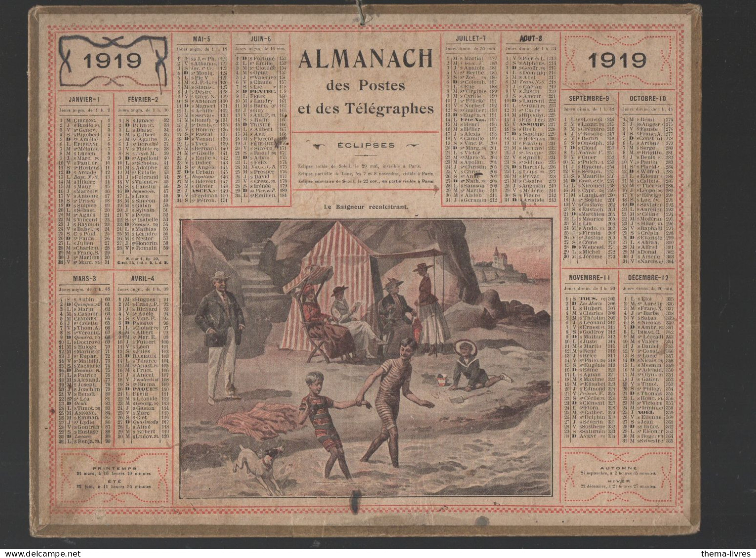 Calendrier PTT  1919   Complet De Ses Feuillets  (CAT PTT 1919M) - Tamaño Grande : 1901-20