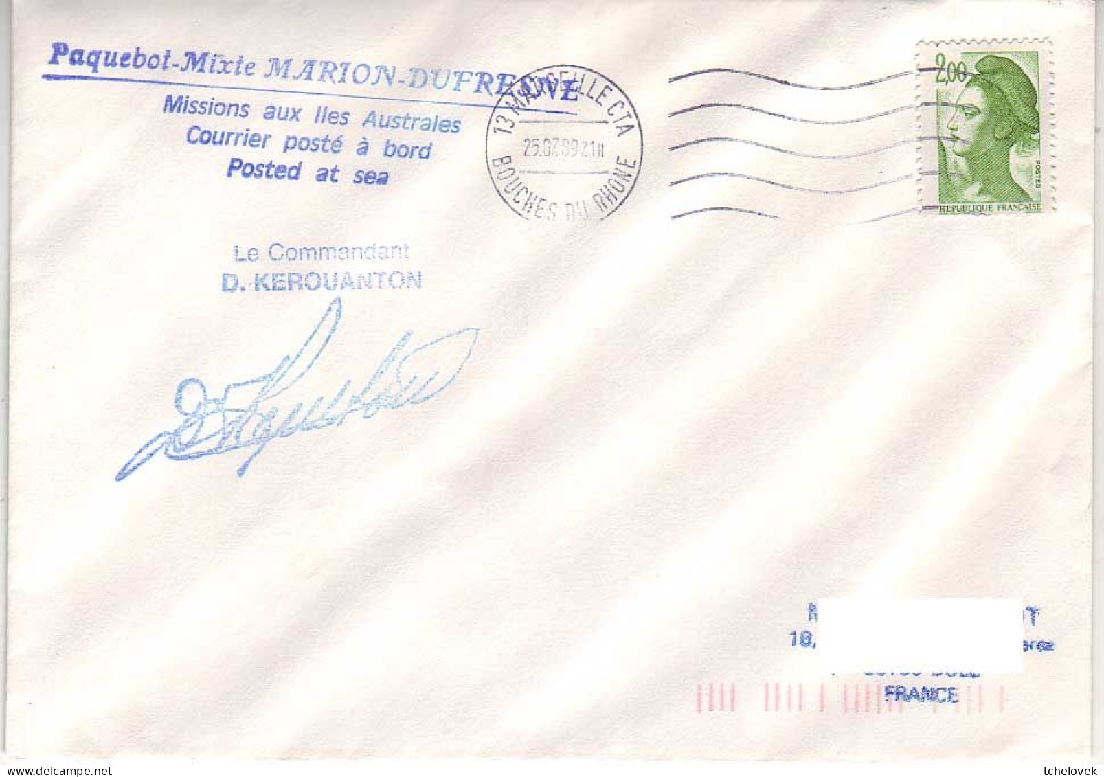 FSAT TAAF Marion Dufresne. 25.07.89 Marseille & 25.10.89 Marseille - Cartas & Documentos