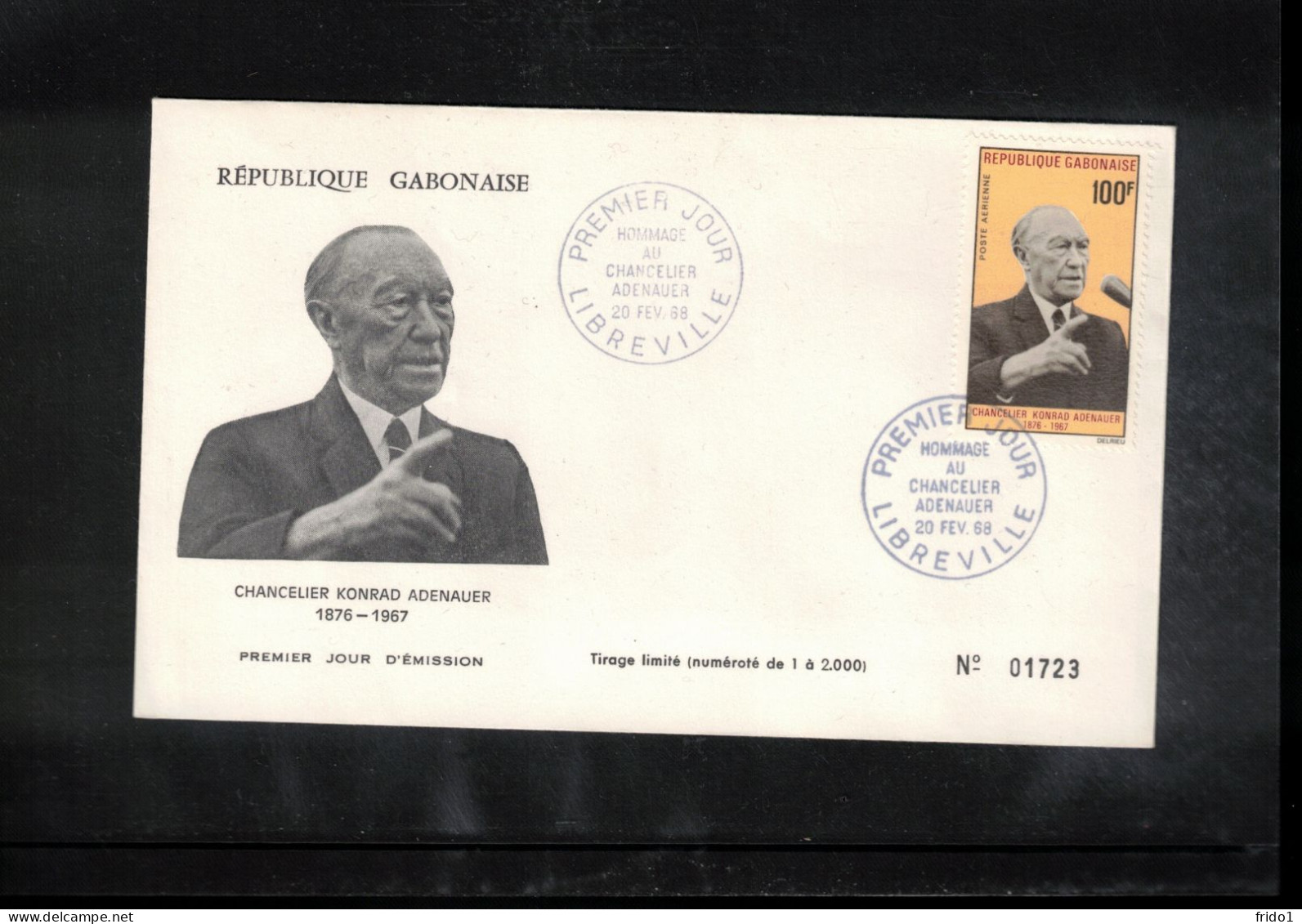 Gabon 1968  Im Memoriam Dr. Konrad Adenauer FDC - Other & Unclassified