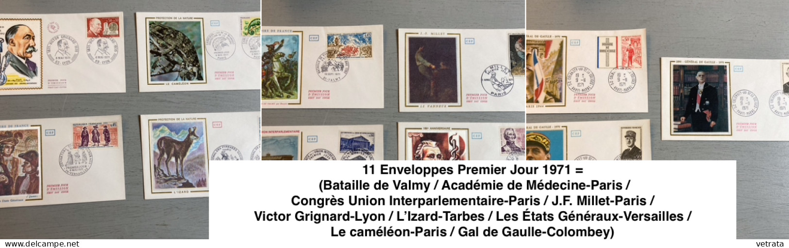 11 Enveloppes Premier Jour 1971 = (Bataille De Valmy / Académie De Médecine-Paris / Congrès Union Interparlementaire-Par - Otros & Sin Clasificación