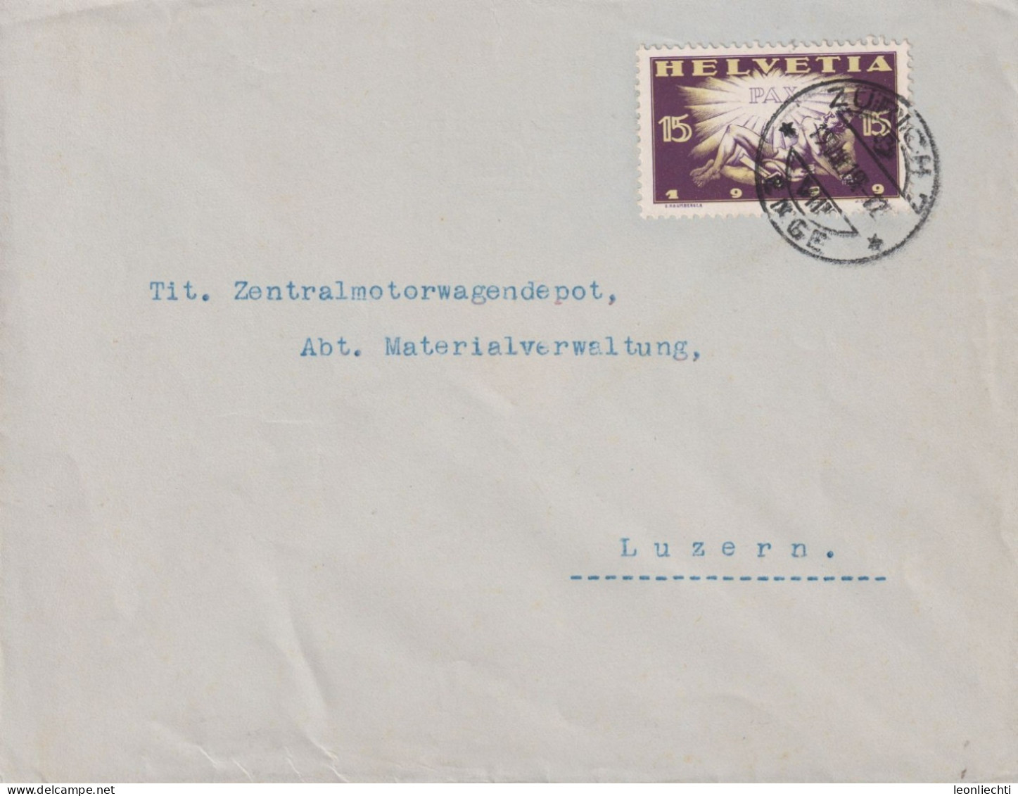 1919 Schweiz, Brief, Zum:CH 145,Mi:CH 148, Friedensmarke - Lettres & Documents