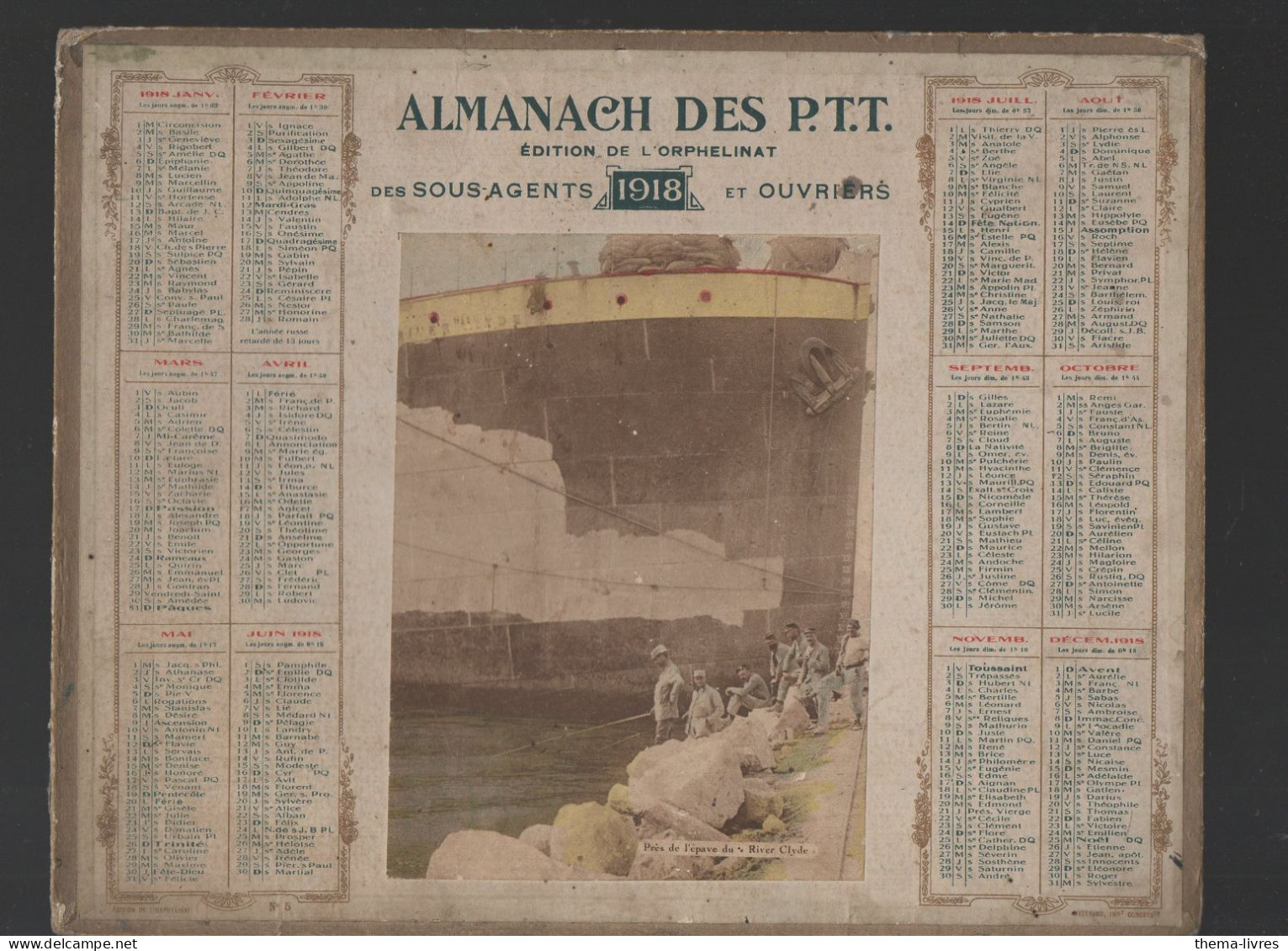 Calendrier PTT  1918   Complet De Ses Feuillets  (CAT PTT 1918M) - Groot Formaat: 1901-20