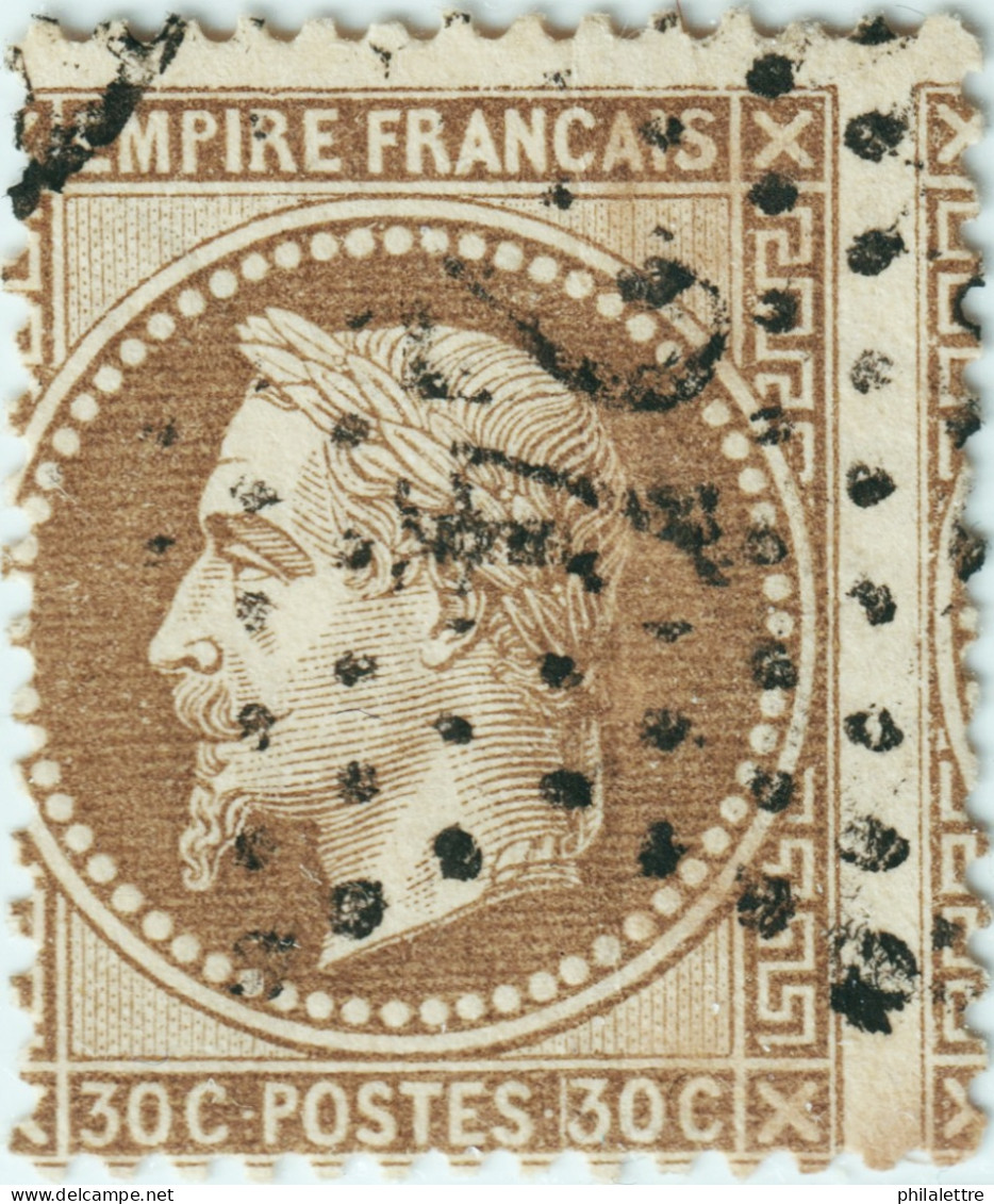 FRANCE - 1867 Emp. Lauré 30c Yv.30h Fond Ligné & Piquage à Cheval Obl. étoile 24 (rue De Cléry) - TB (c.50€+) - 1863-1870 Napoleon III With Laurels