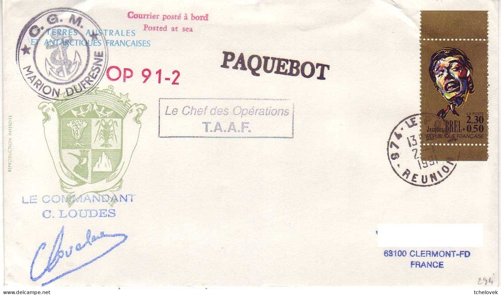 FSAT TAAF Marion Dufresne. 02.01.91 Le Port Reunion Op 91.2 - Brieven En Documenten