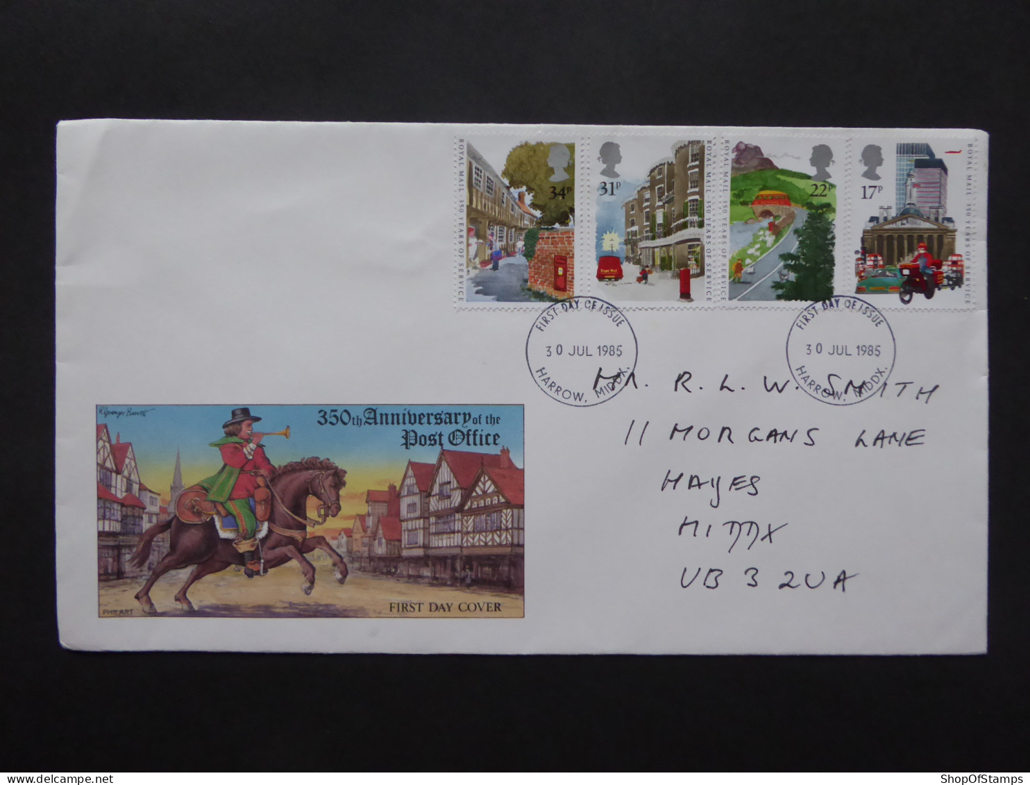GREAT BRITAIN SG 1290-93 ROYAL MAIL PUBLIC POSTAL SERVICE 350YR FDC    - Unclassified