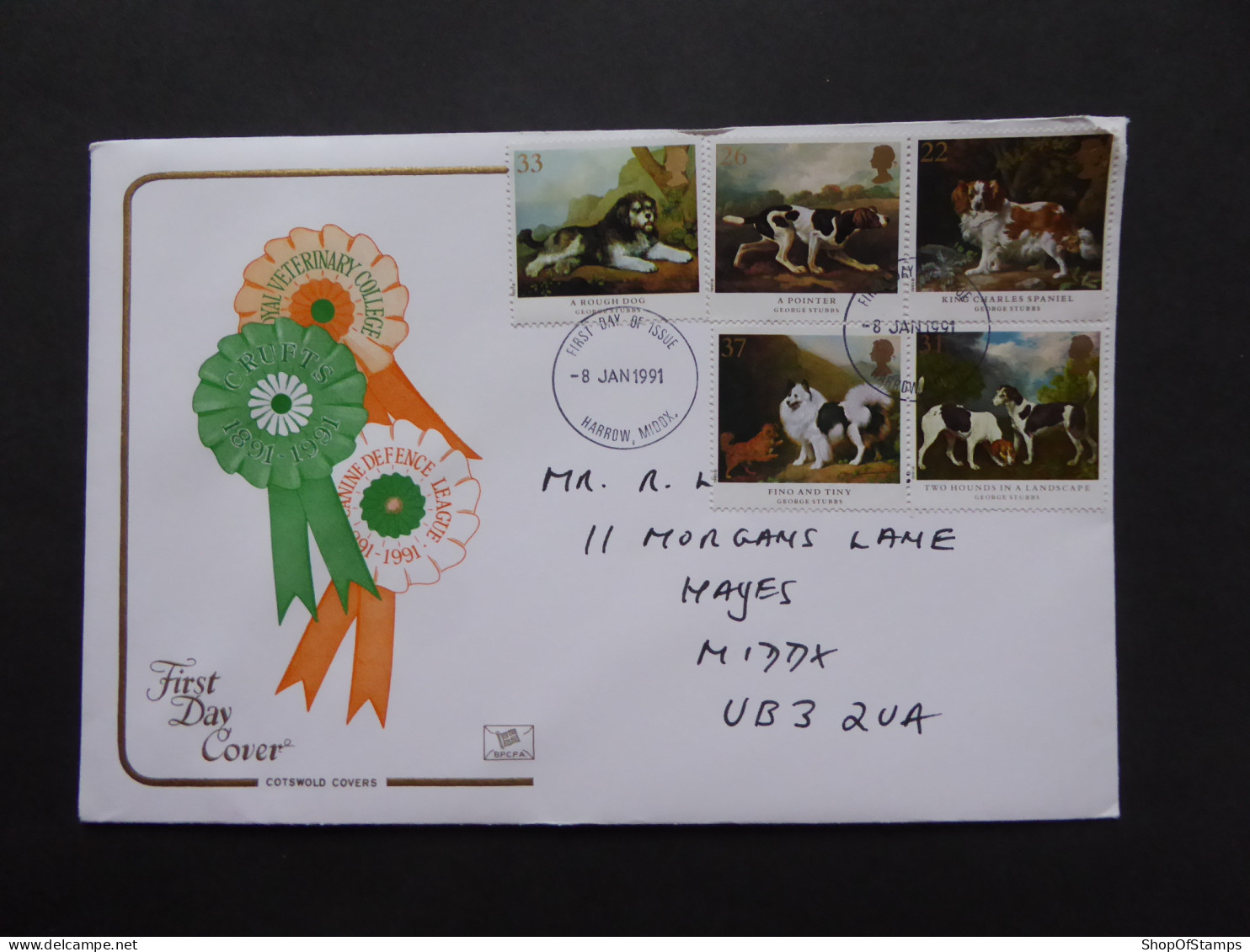 GREAT BRITAIN SG 1531-35 DOGS PAINTINGS BY GEORGE STUBBS FDC    - Zonder Classificatie