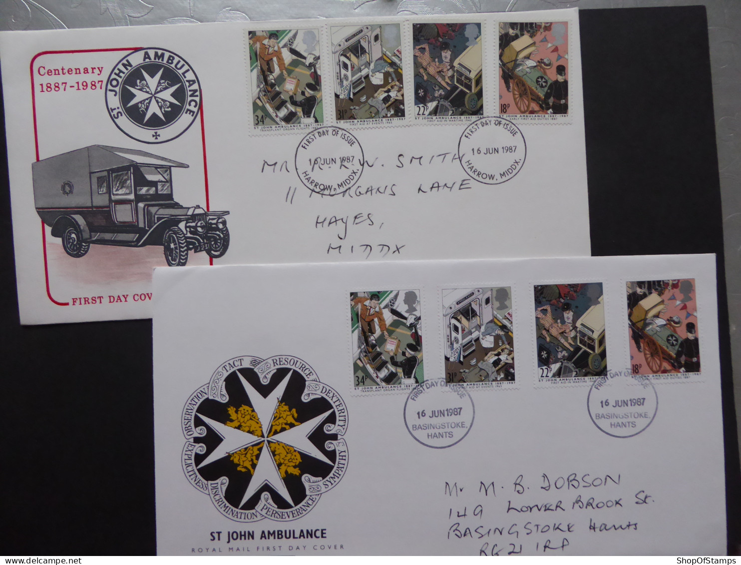 GREAT BRITAIN SG 1359-62 ST JOHN AMBULANCE CENTENAY FDC  2 DIFFERENT COVERS  - Zonder Classificatie