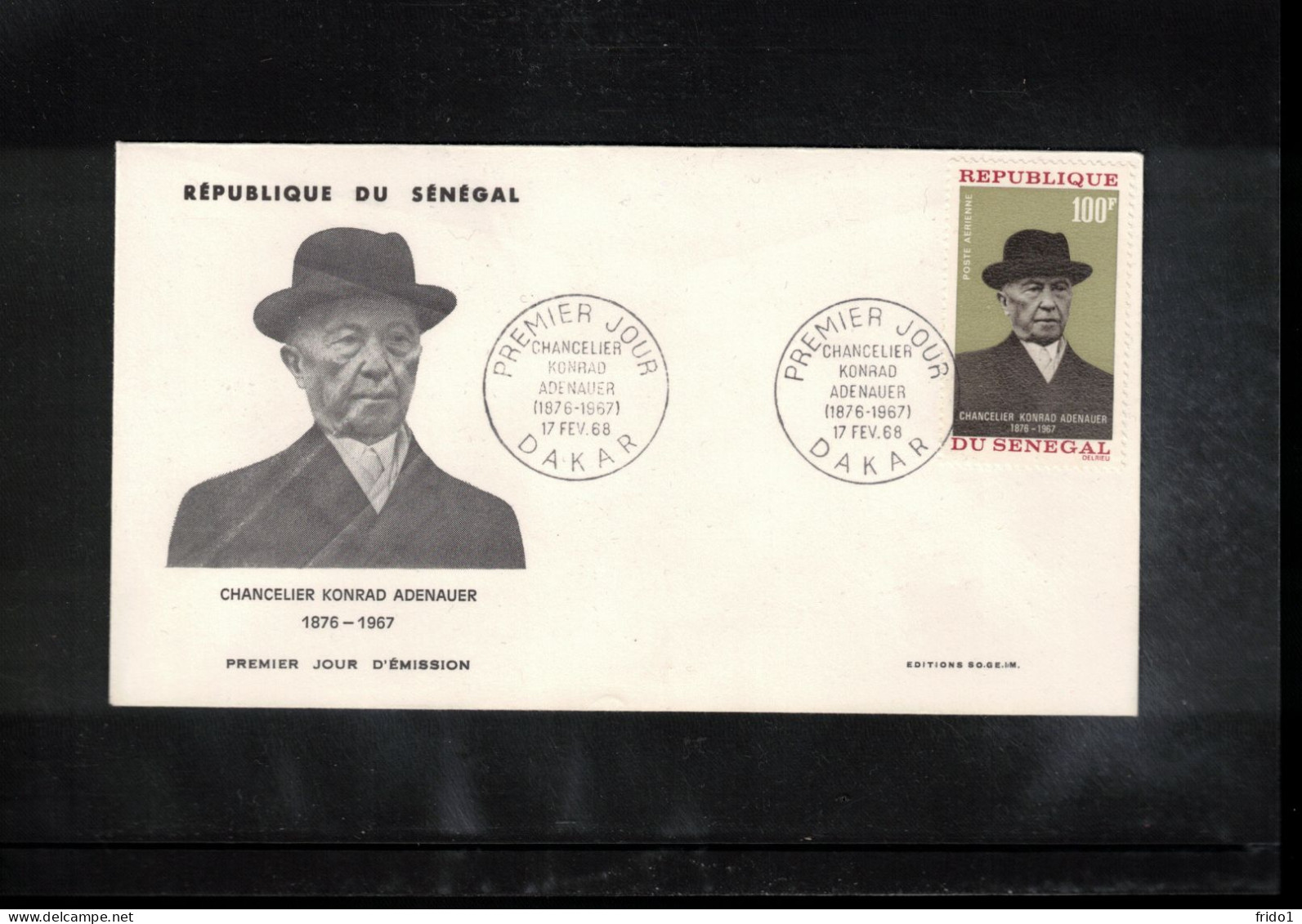 Senegal 1968  Im Memoriam Dr. Konrad Adenauer FDC - Other & Unclassified