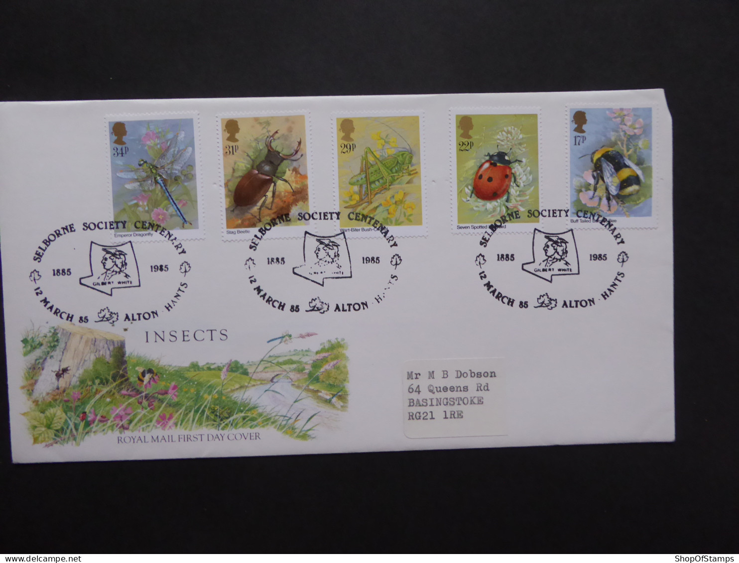 GREAT BRITAIN SG 1277-81 INSECTS FDC  SELBORNE SOCIETY CENTENARY ALTON  - Ohne Zuordnung