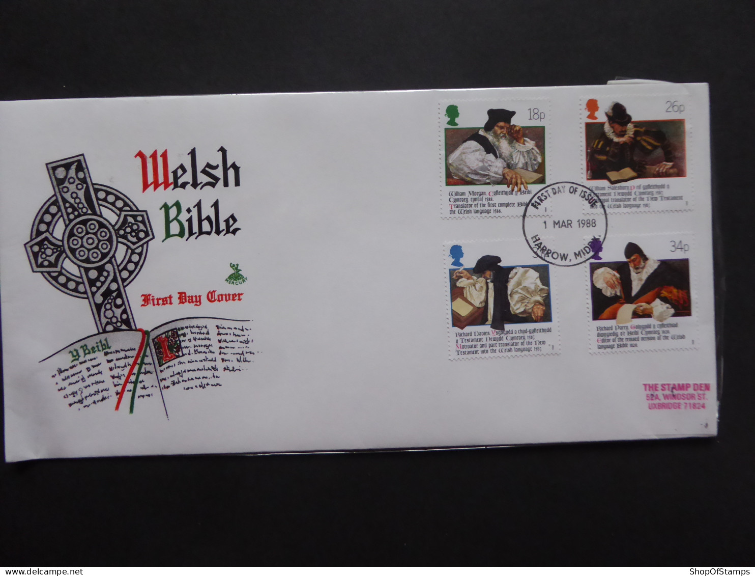 GREAT BRITAIN SG 1384-87 WELSH BIBLE ANNIVERSARY FDC  SPECIAL COVER  - Non Classés