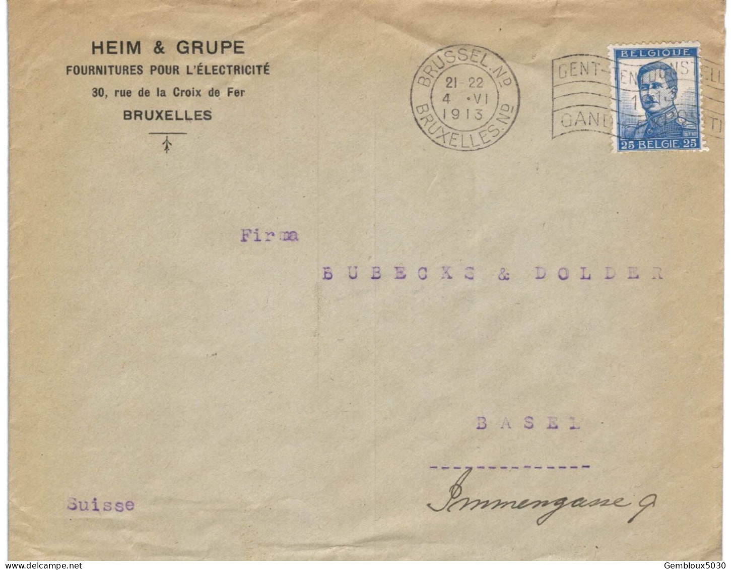 (01) Belgique N° 125  Sur Enveloppe écrite De Bruxelles Vers Basel Suisse - Brieven En Documenten