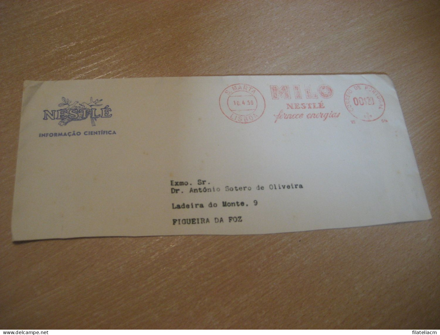 LISBOA 1956 To Figueira Da Foz MILO Nestle Food Drink Chocolate Meter Mail Cancel Cut Cuted Cover PORTUGAL - Storia Postale