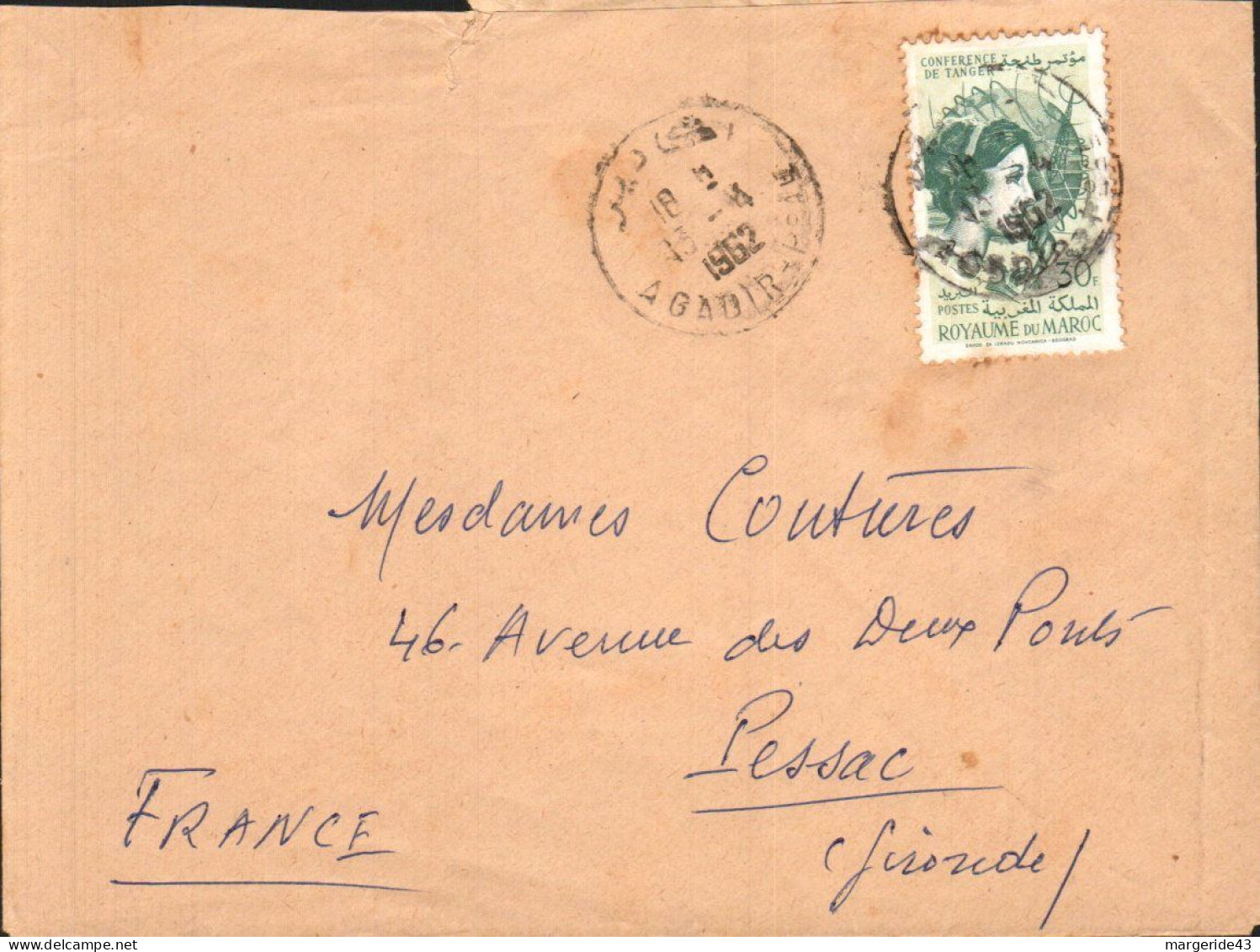 MAROC SEUL SUR LETTRE POUR LA FRANCE 1962 - Morocco (1956-...)