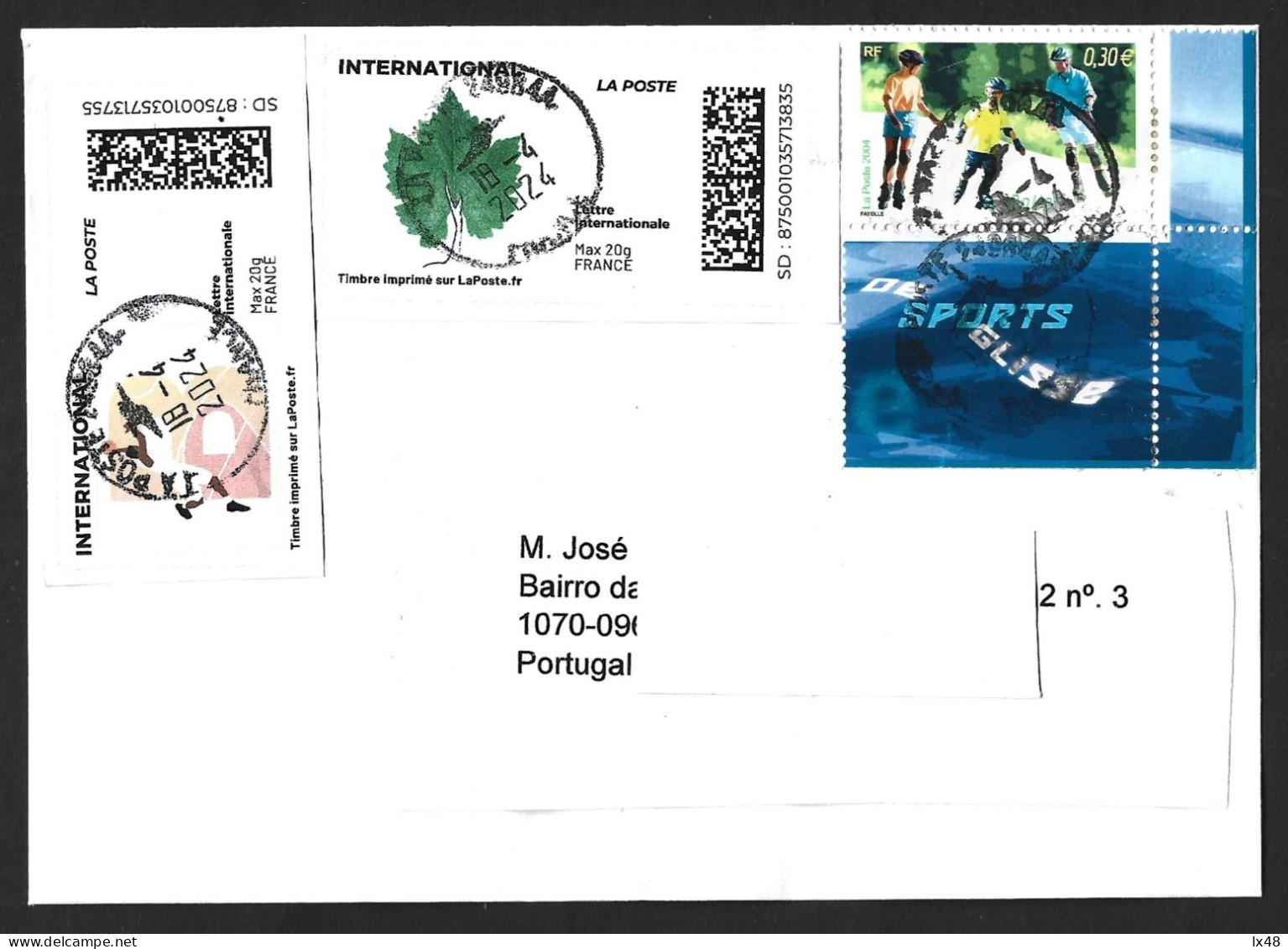 Figure Skating. Sports On Roller Skates. Glide Sports. France Letter With Franking Print Labels. Green Leaf. Figuurschaa - Kunstschaatsen