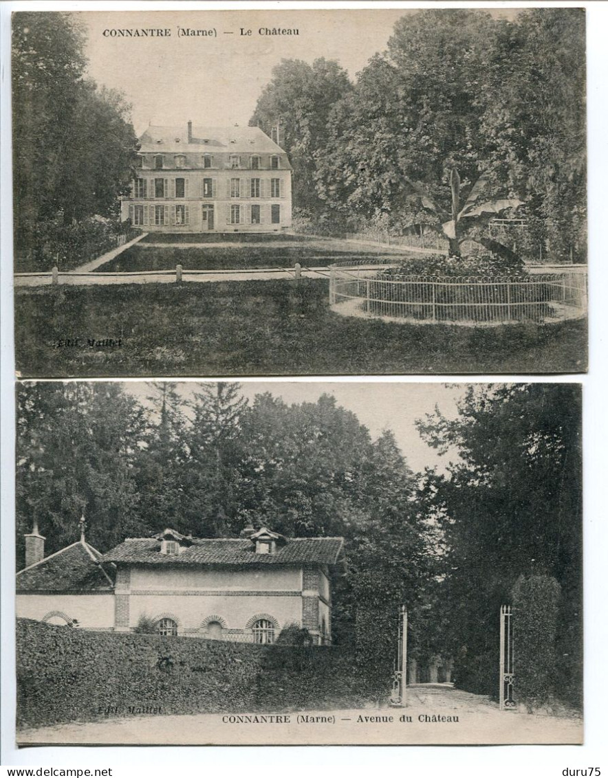 MARNE LOT 2 CPA Ecrite En 1919 * CONNANTRE Le Château Et Avenue Du Château * Cachet Militaire Peu Lisible Sur 1ère - Sonstige & Ohne Zuordnung
