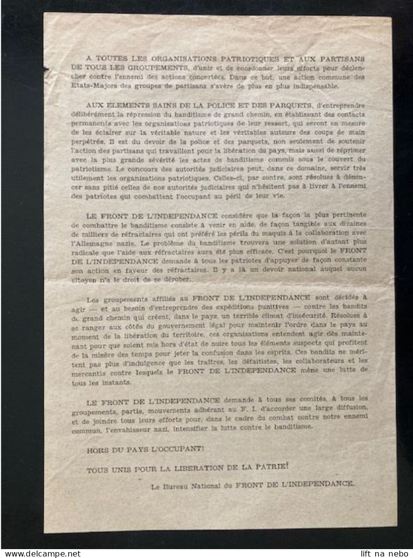 Tract Presse Clandestine Résistance Belge WWII WW2 'La Lutte Contre Le Banditisme' Printed On Both Sides - Documenten