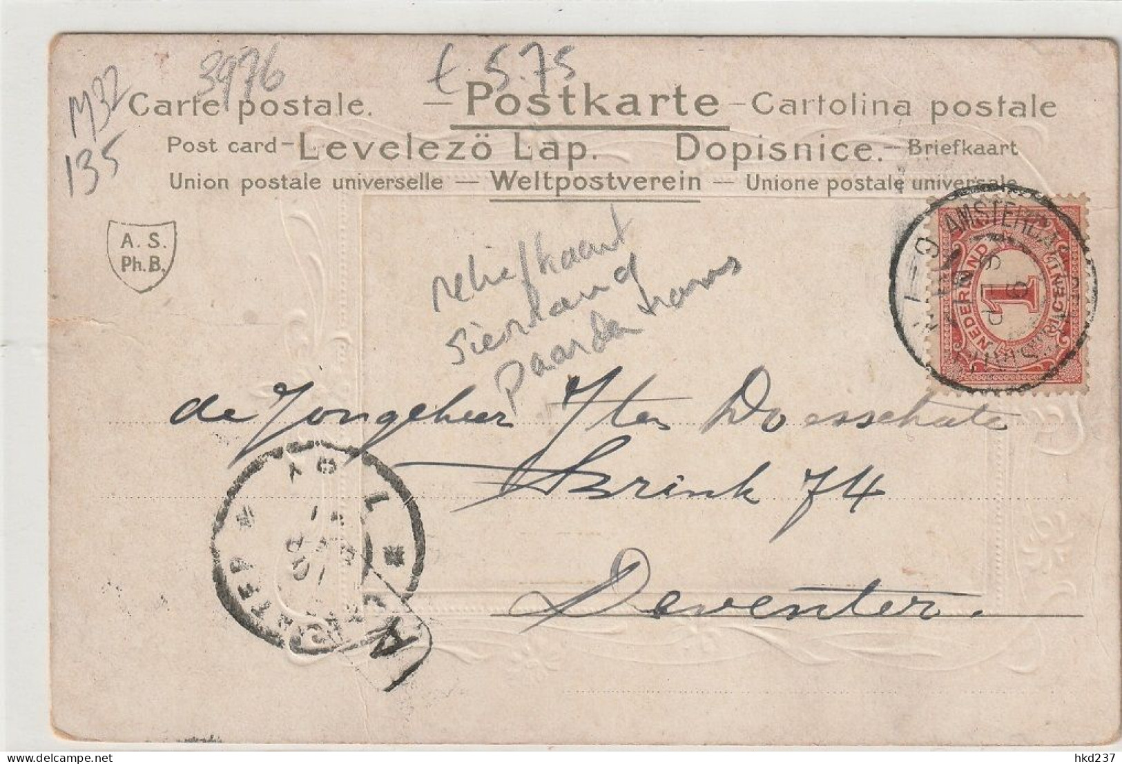 Amsterdam Dam Paleis En Kerk Levendig Paardentrams Reliëfkaart Met Sierrand # 1901    3976 - Amsterdam
