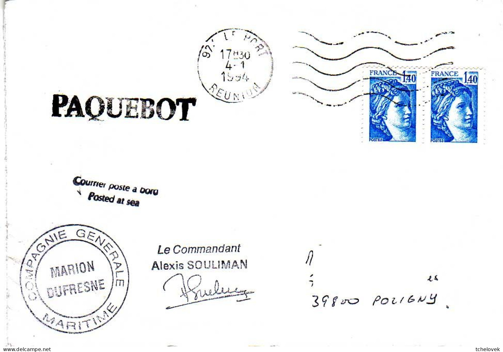 (Timbres). FSAT TAAF Marion Dufresne. 04.01.94 Le Port - Cartas & Documentos