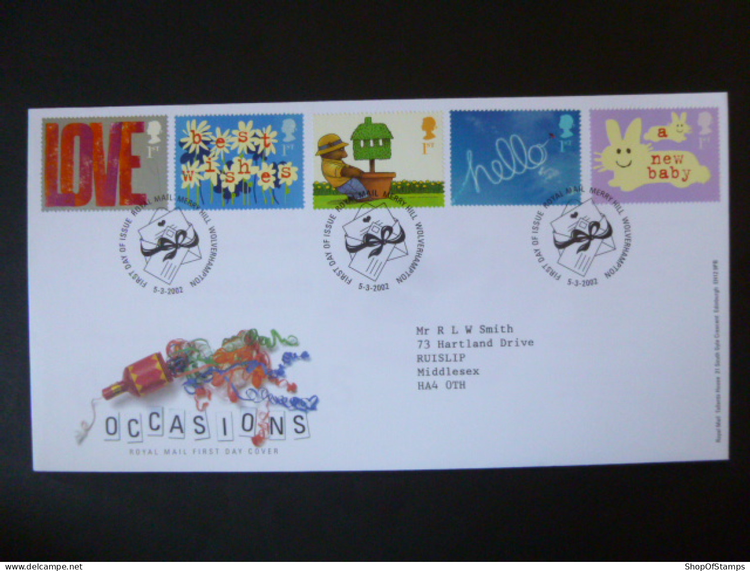 GREAT BRITAIN SG 2260-64 OCCASSIONS GREETING STAMPS FDC MERRY HILL WOLVERHAMPTON - Non Classés