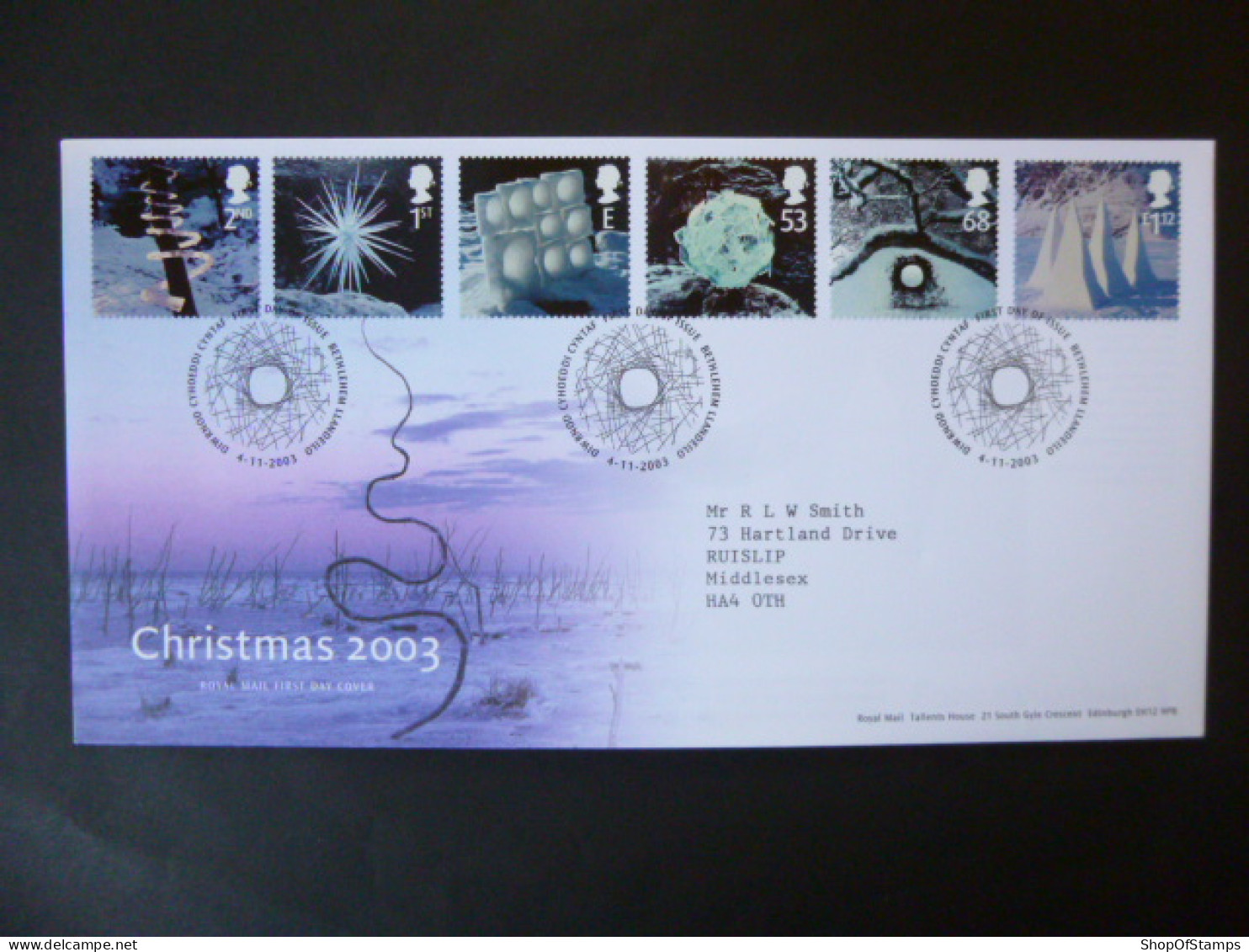 GREAT BRITAIN SG 2410-15 CHRISTMAS; ICE SCULPTURES BY ANDY GOLDSWORTHY FDC BETHLEHEM LLANDEILO - Unclassified