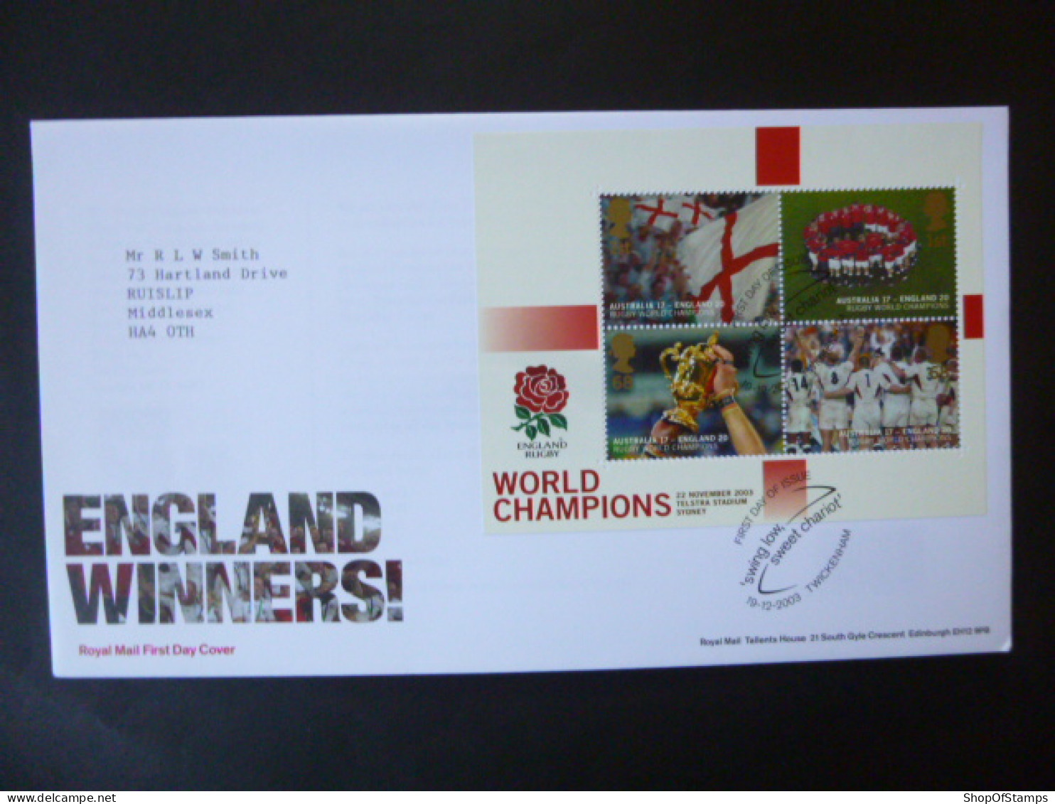 GREAT BRITAIN SG 2416MS ENGLANDS VICTORY IN WROLD CUP RUGBY CHAMPIONSHIP FDC TWICKENHAM - Zonder Classificatie