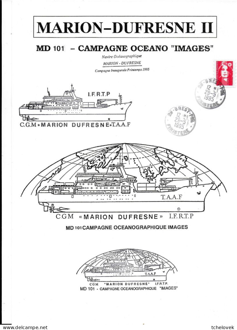 FSAT TAAF Marion Dufresne. 29.05.95 Brest Campagne Oceanographique MD 101 Images. Encart - Lettres & Documents