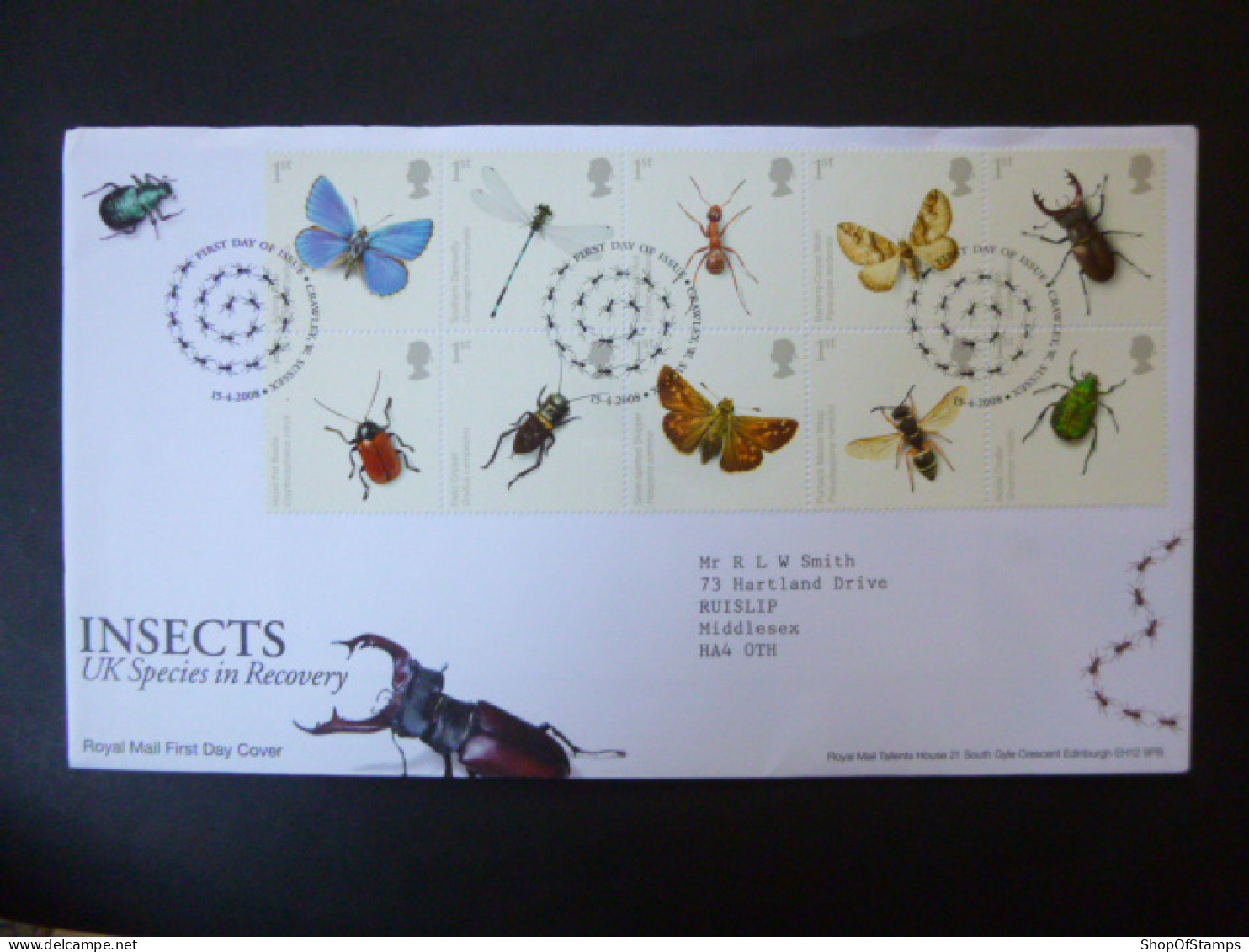 GREAT BRITAIN SG 2831-40 ACTION FOR SPECIES BUTTERFLIES FDC CRAWLEY W.SUSSEX - Ohne Zuordnung