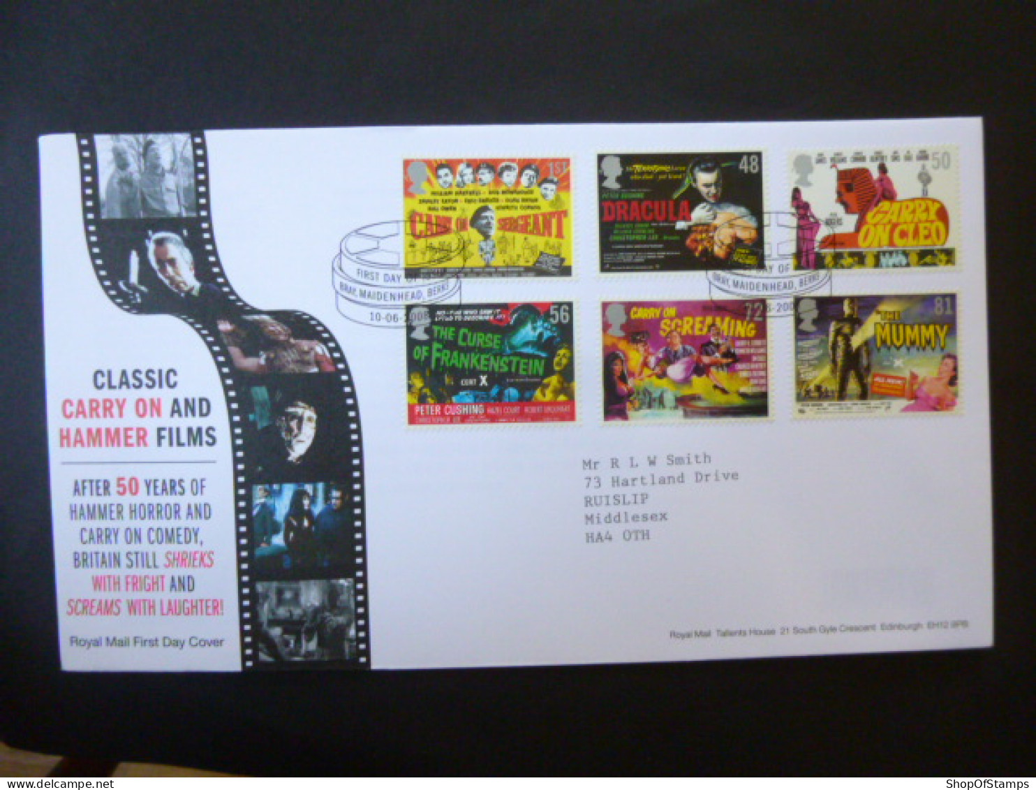 GREAT BRITAIN SG 2849-54 CLASSIC FILMS FDC BRAY, MAIDENHEAD, BERKS - Non Classés