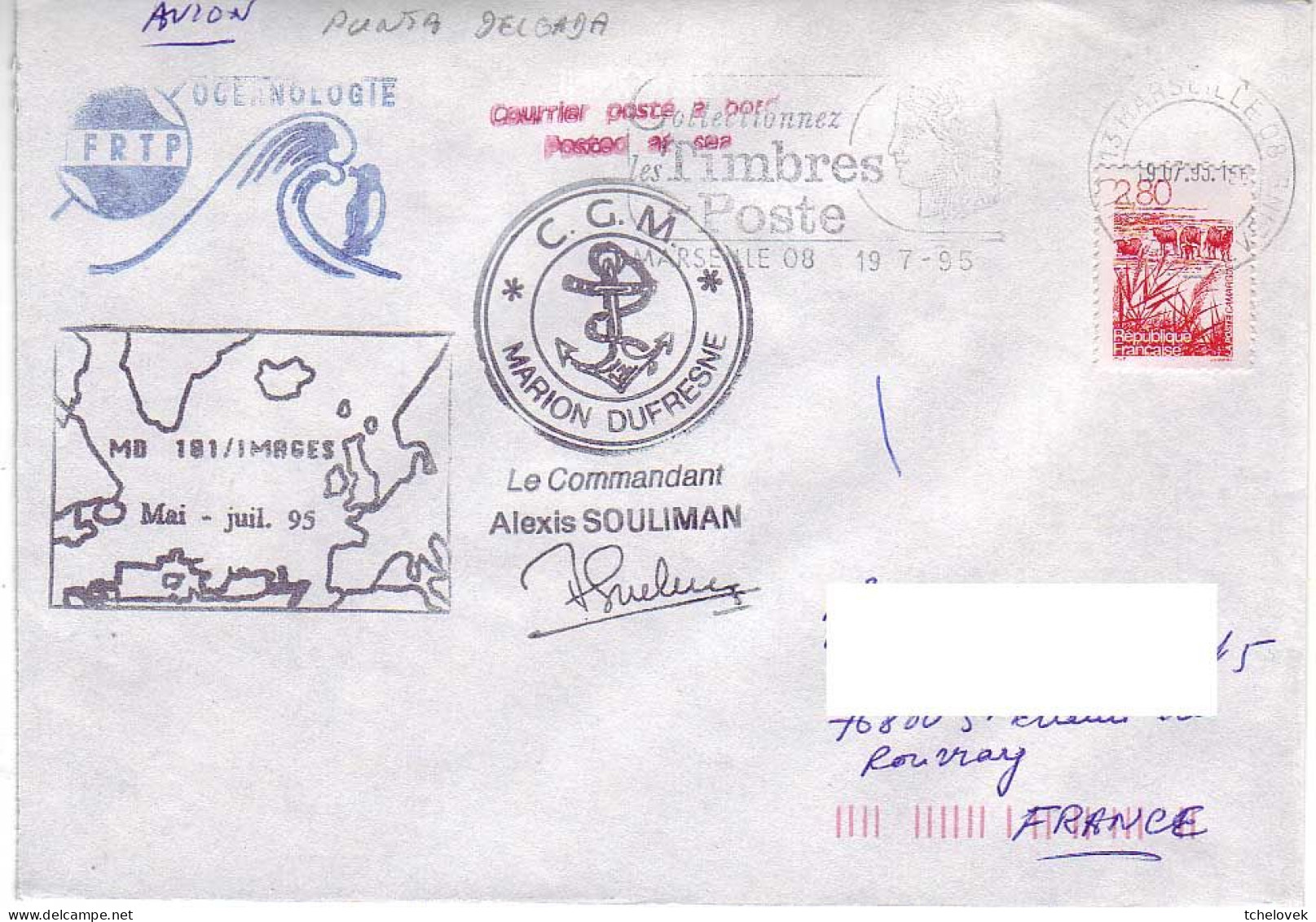 FSAT TAAF Marion Dufresne. 19.07.95 Marseille MD 101 Camapgne Oceanographique - Cartas & Documentos