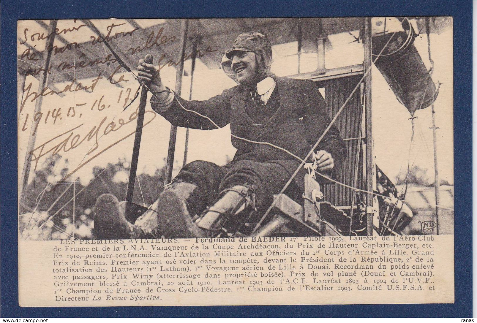 CPA Autographe Signature Aviation Aviateur Ferdinand De Baeder Non Circulée - Aviadores Y Astronautas
