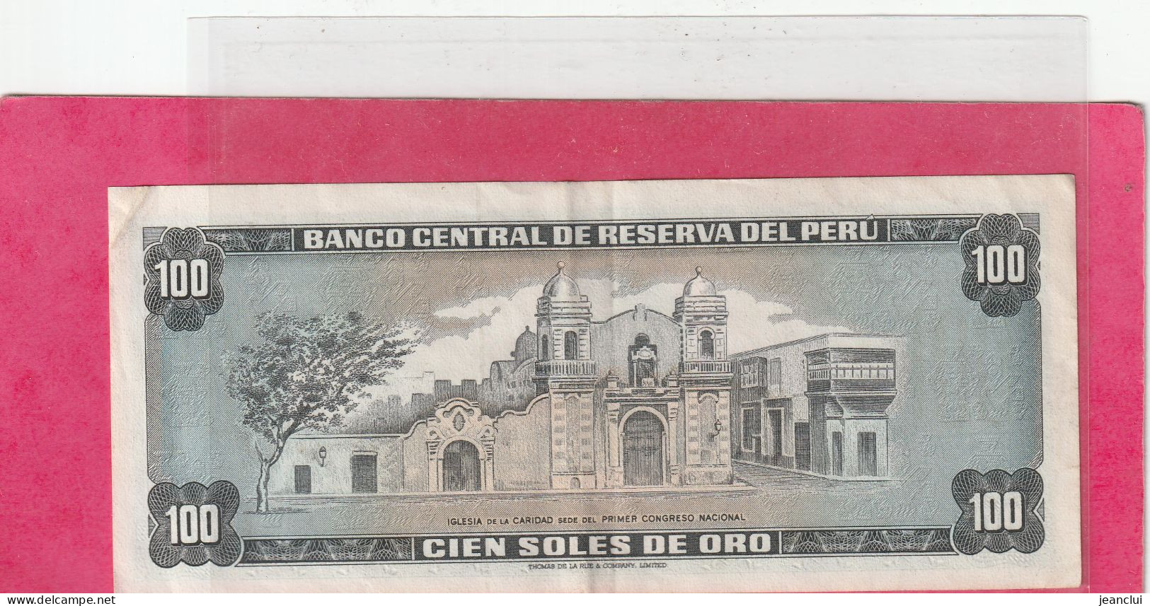 BANCO CENTRAL DE RESERVA DEL PERU .  100 SOLES DE ORO  .  16 DE MAYO DE 1974  . N°  G 121495 .  2 SCANNES  .  BEL ETAT - Peru