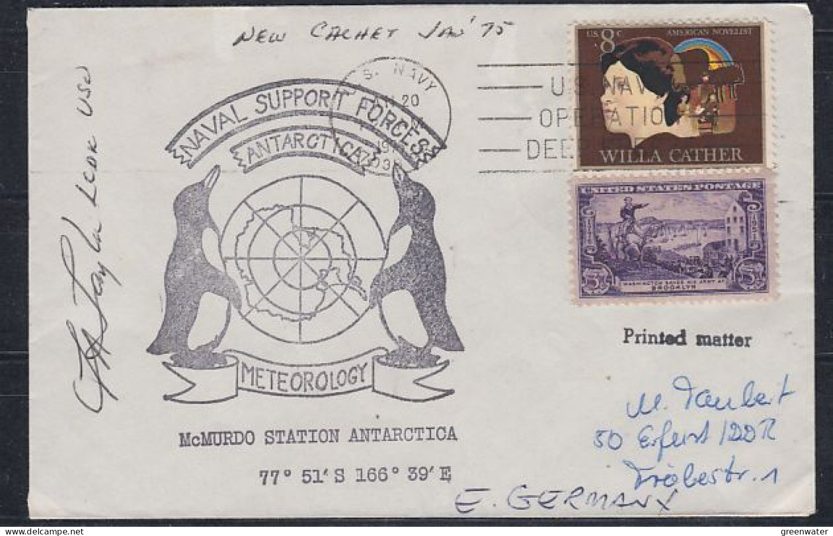 USA  Naval Support Forces Meteorology McMurdo Signature Ca US Navy JAN 20 1975 (59728) - Estaciones Científicas