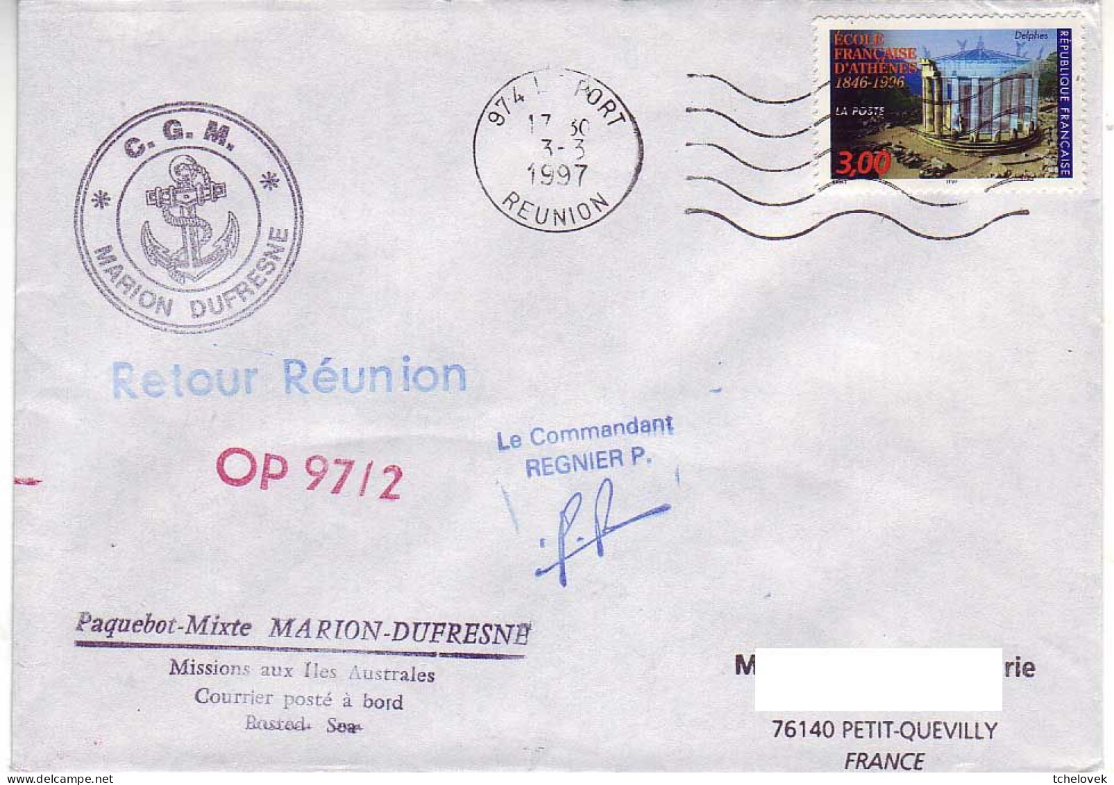 FSAT TAAF Marion Dufresne. 03.03.97 Le Port Reunion - Cartas & Documentos