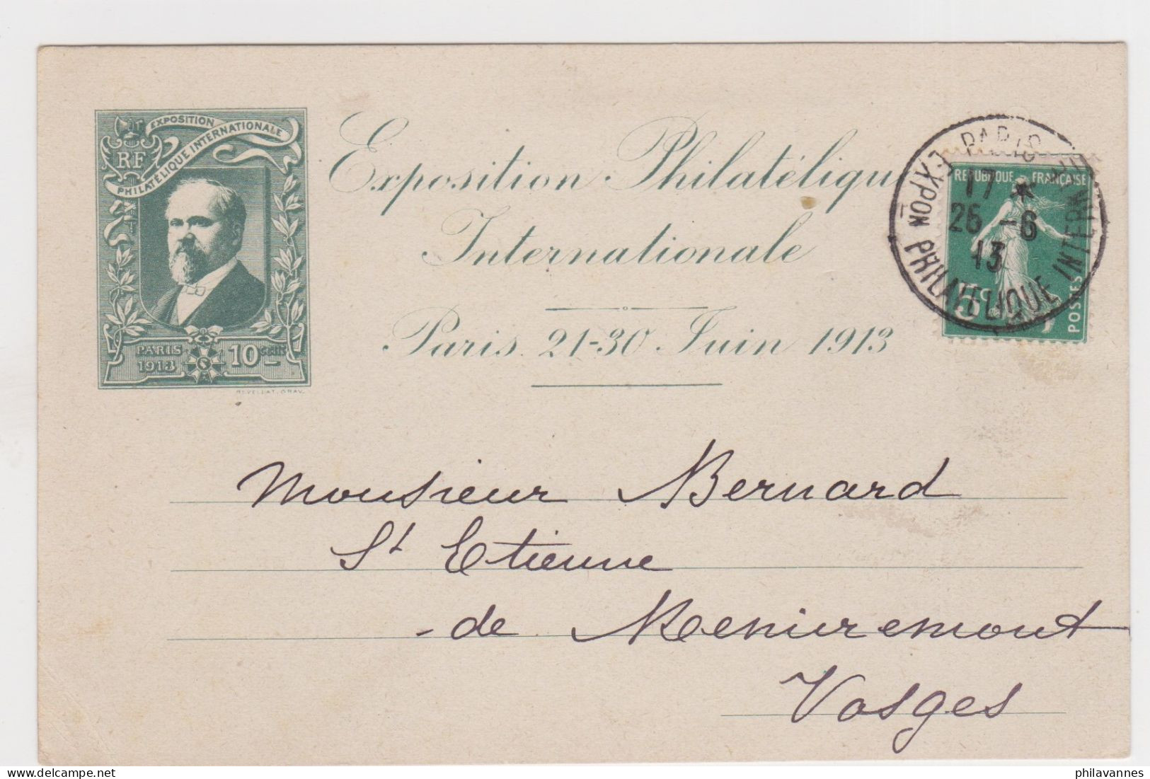 PARIS , 1913,  EXPOSITION INTERNATIONALE, POINCARE ( SN24/86/17.3) - 1877-1920: Semi Modern Period