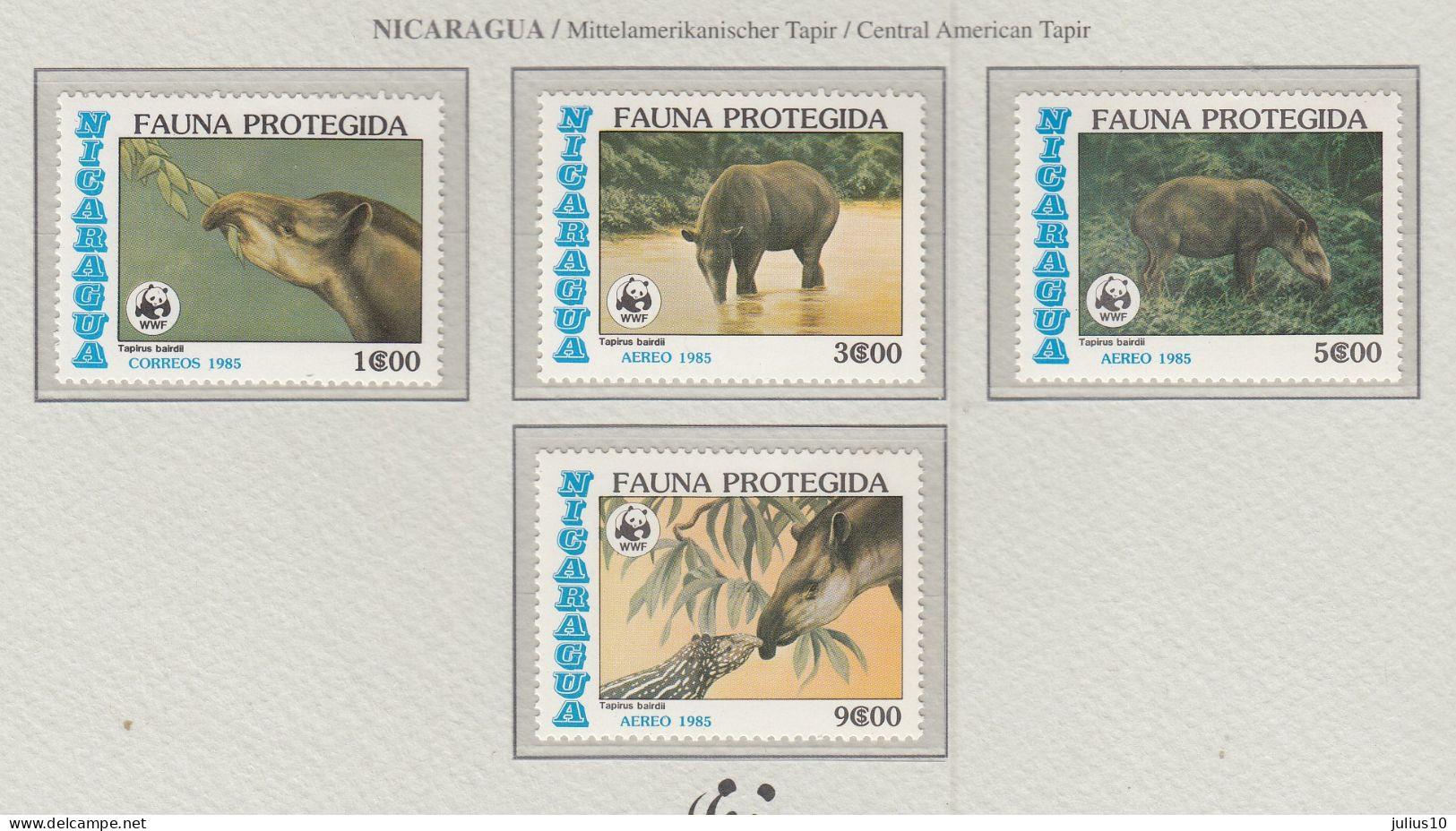 NICARAGUA 1985 WWF Tapir Mi 2627 - 2630 MNH(**) Fauna 710 - Neufs