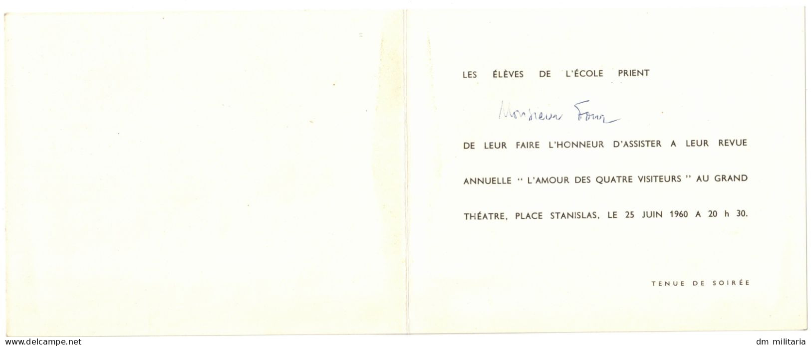 54 - CARTE D'INVITATION 1960 : ENSMIM ÉCOLE NATIONALE SUPÉRIEURE DE LA MÉTALLURGIE ET DE L'INDUSTRIE DES MINES DE NANCY - Unclassified