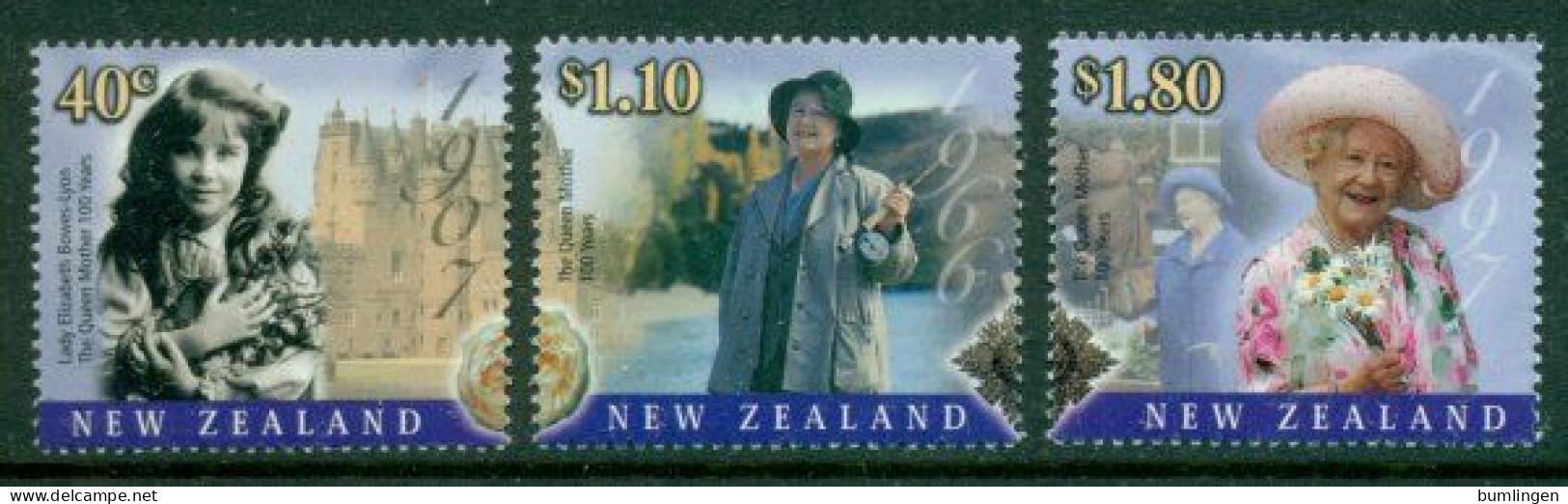 NEW ZEALAND 2000 Mi 1848-50** 100th Anniversary Of The Birth Of The Queen Mother Elizabeth [B1110] - Familles Royales