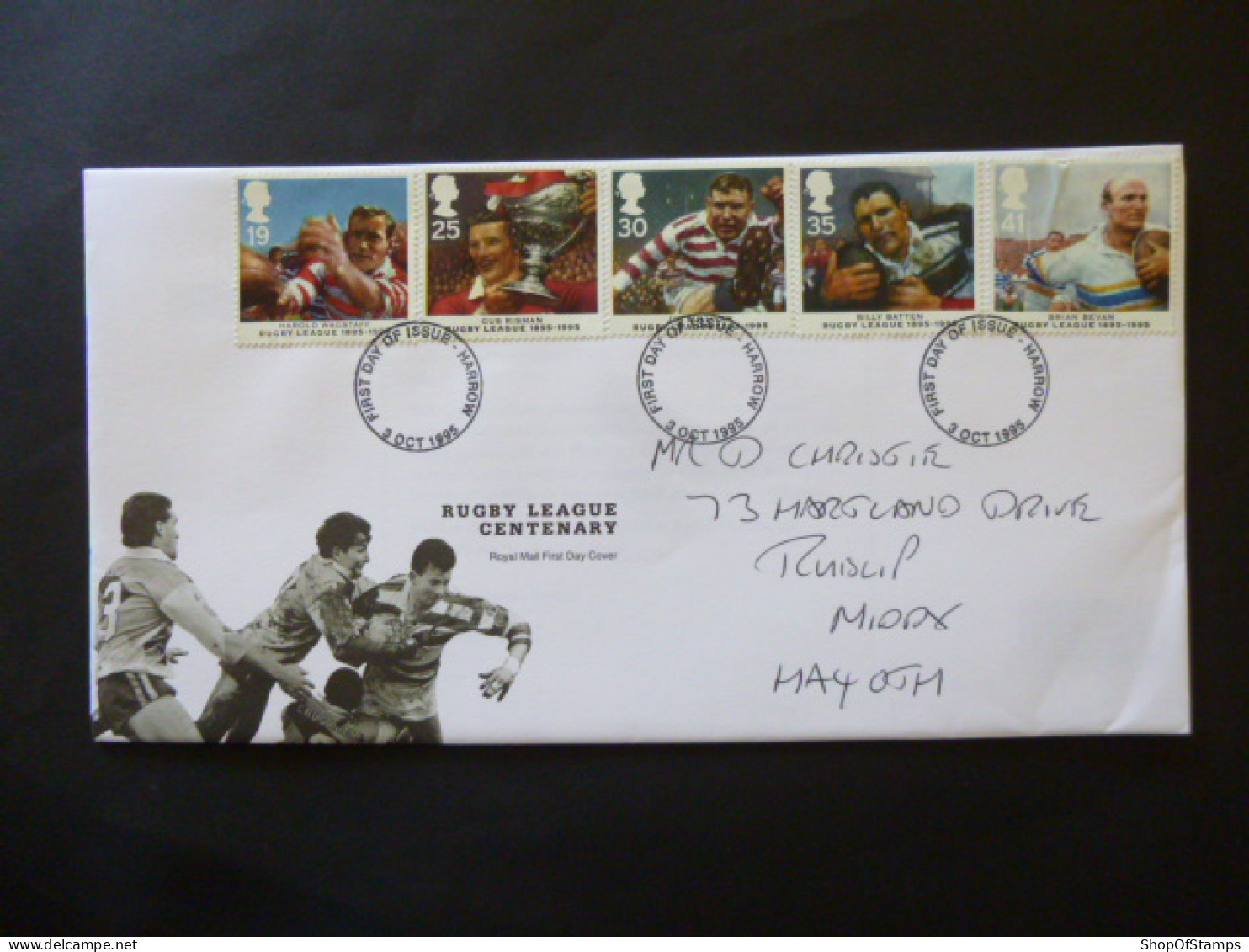 GREAT BRITAIN SG 1891-94 RUGBY LEAGUE CENTENARY FDC HARROW - Ohne Zuordnung