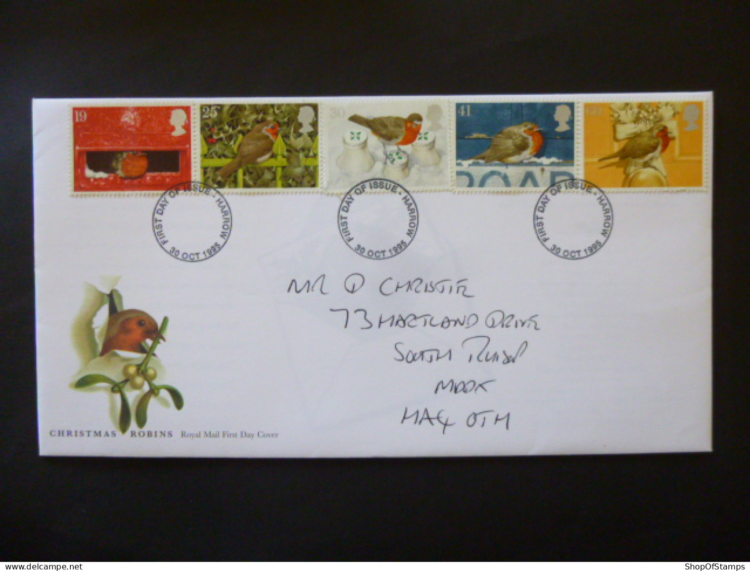 GREAT BRITAIN SG 1896-1900 CHRISTMAS ROBINS FDC HARROW - Unclassified