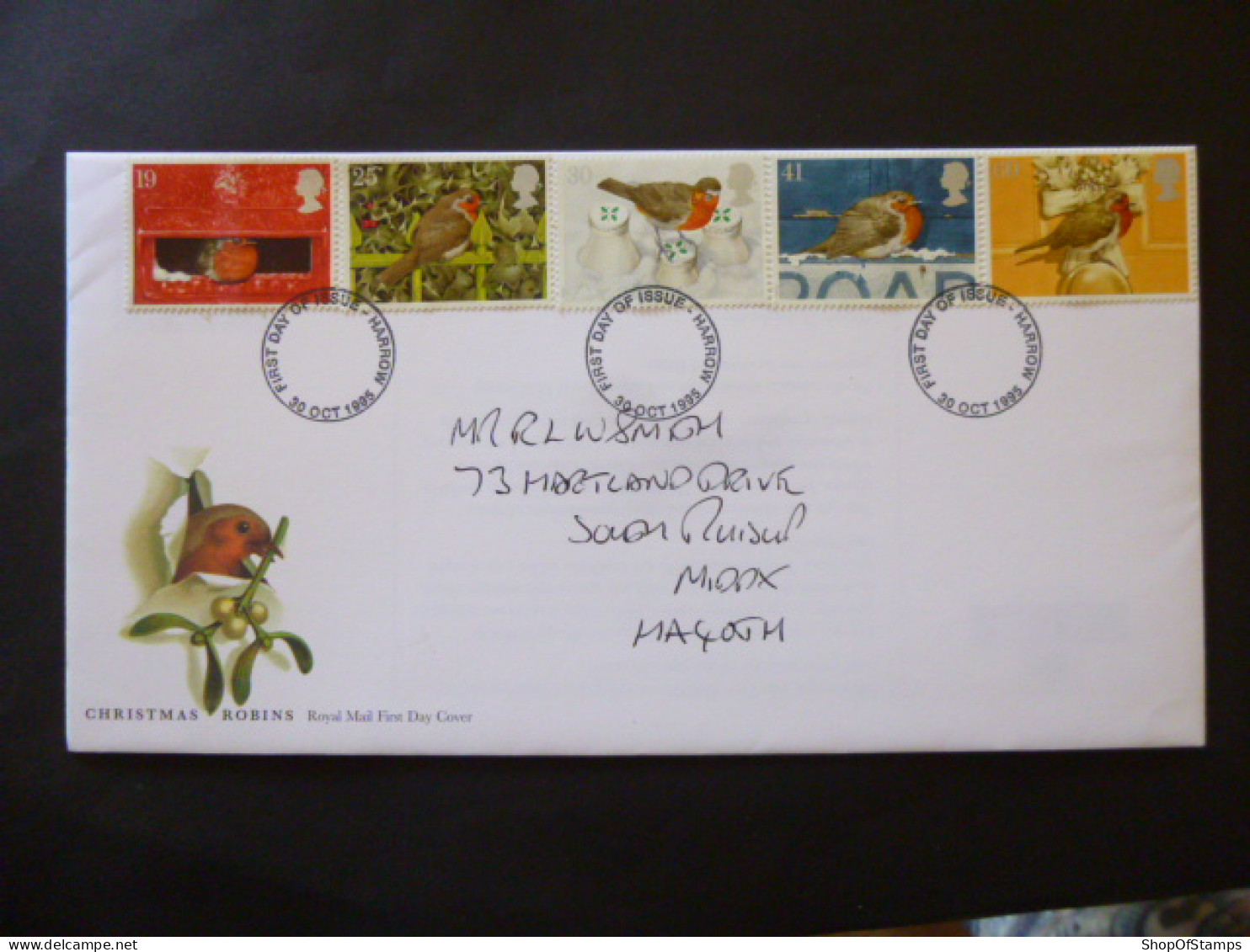 GREAT BRITAIN SG 1896-1900 CHRISTMAS ROBINS FDC HARROW - Sin Clasificación