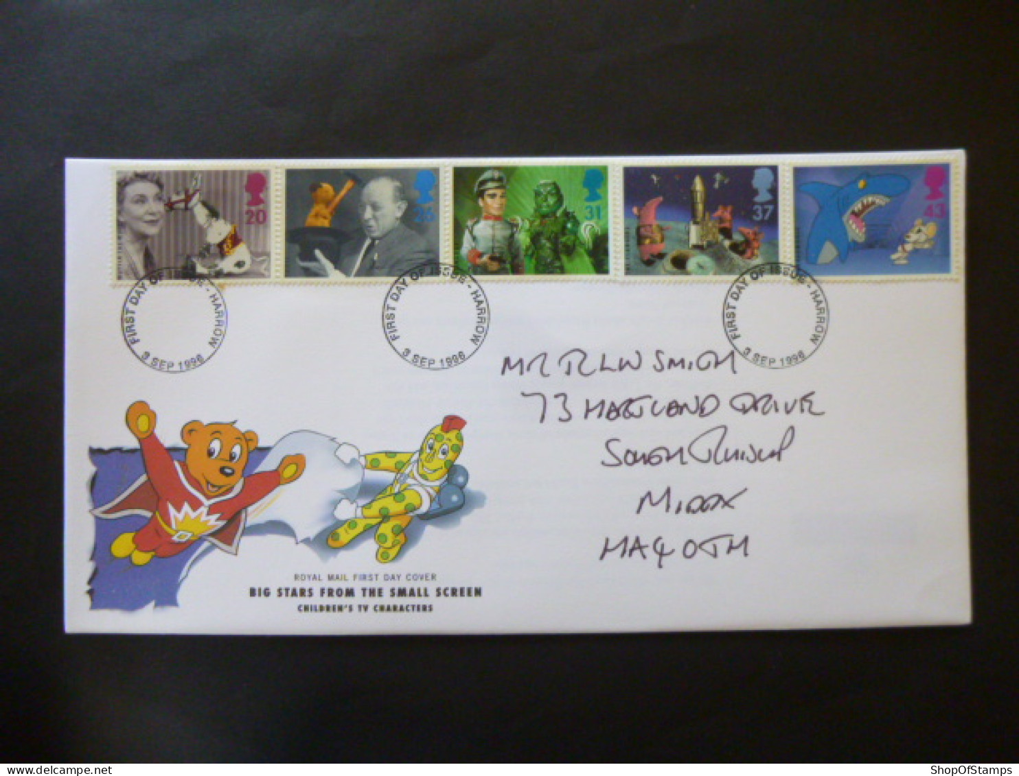 GREAT BRITAIN SG 1940-44 CHILDREN TV 50 ANNIVERSARY FDC HARROW - Sin Clasificación