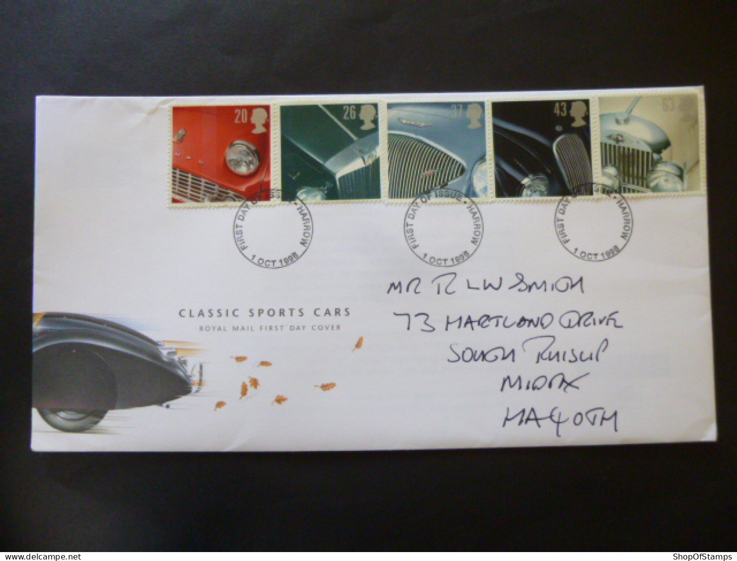 GREAT BRITAIN SG 1945-49 CLASSIC SPORTS CARS FDC HARROW - Unclassified