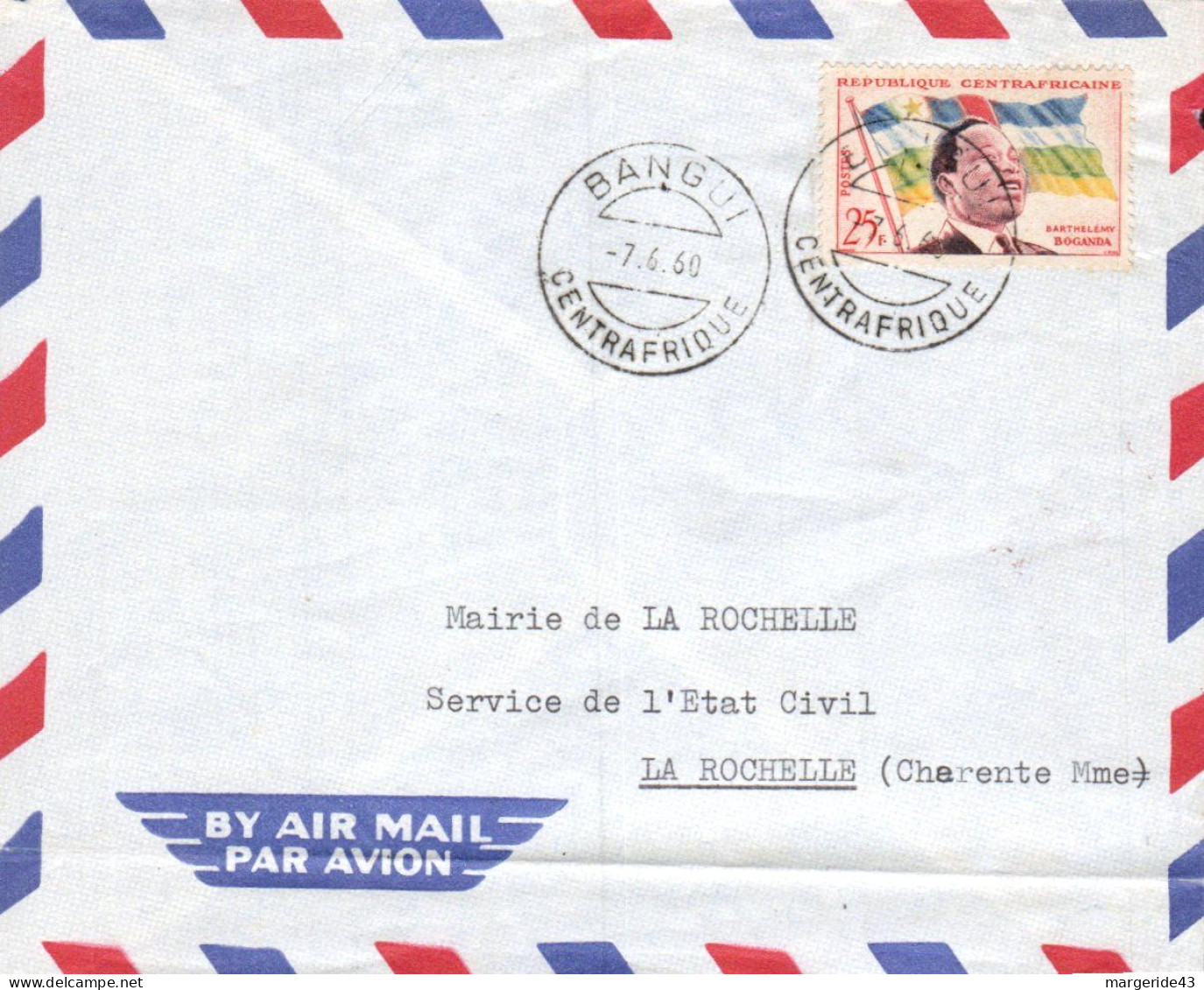 CENTRAFRIQUE SEUL SUR LETTRE POUR LA FRANCE 1960 - Centrafricaine (République)