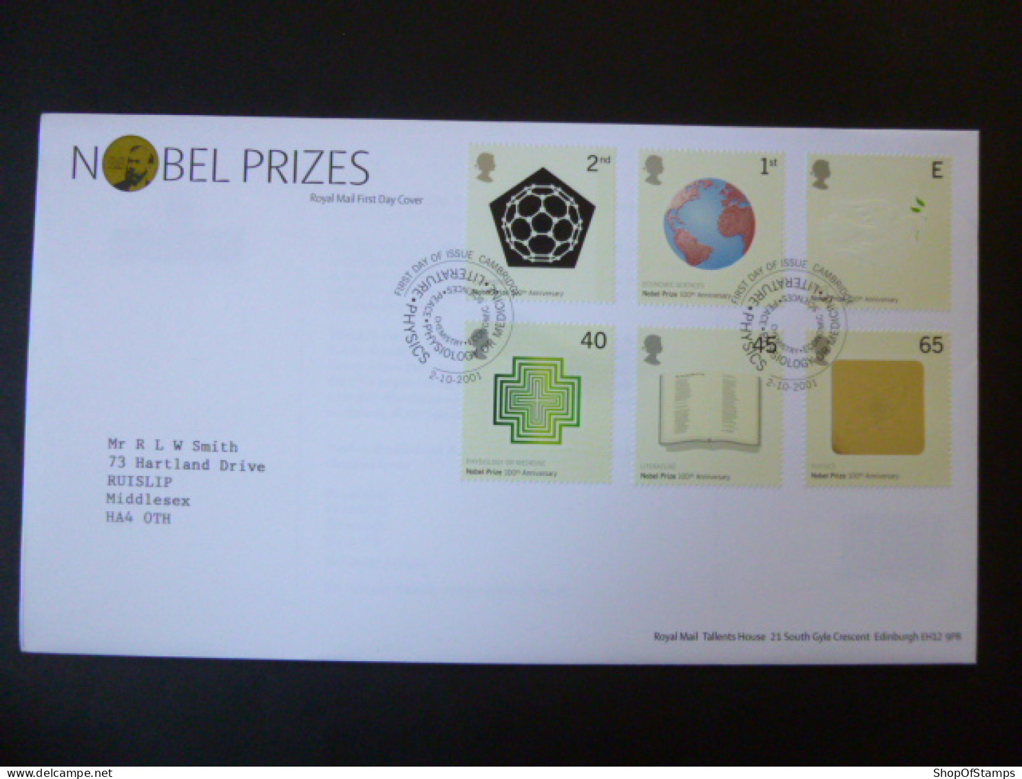 GREAT BRITAIN SG 2232-37 CENTENARY OF NOBEL PRIZES FDC CAMBRIDGE - Unclassified