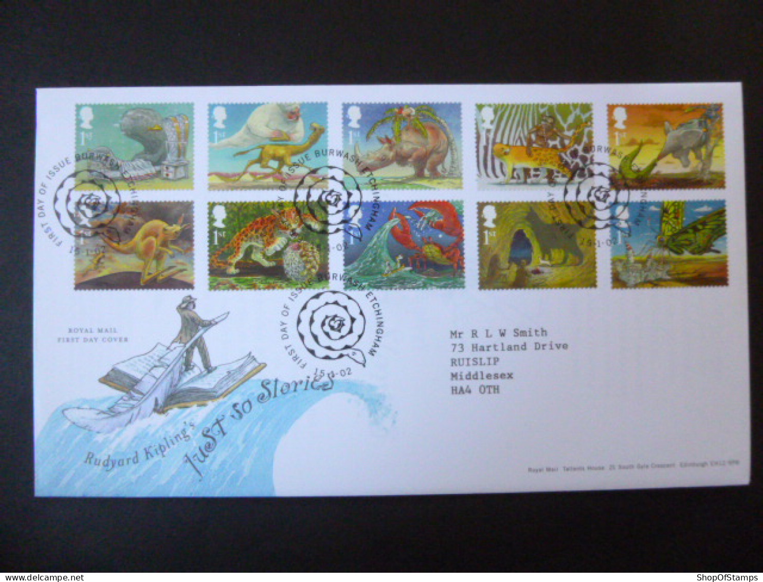 GREAT BRITAIN SG 2243-52 RURYARD KIPLINS JUST SO STORIES FDC BURNWASH ETCHINGHAM - Zonder Classificatie