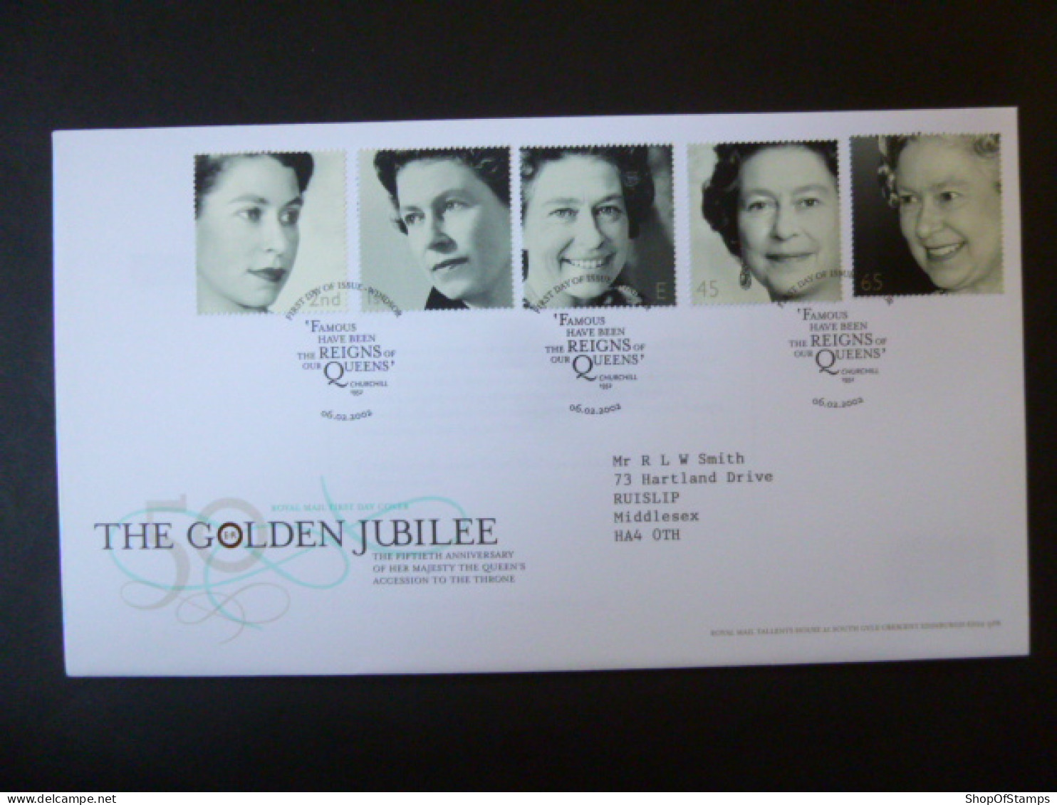 GREAT BRITAIN SG 2253-57 GOLDEN JUBILEE STUDIO PORTRAITS OF QUEEN FDC WINDSOR - Non Classés