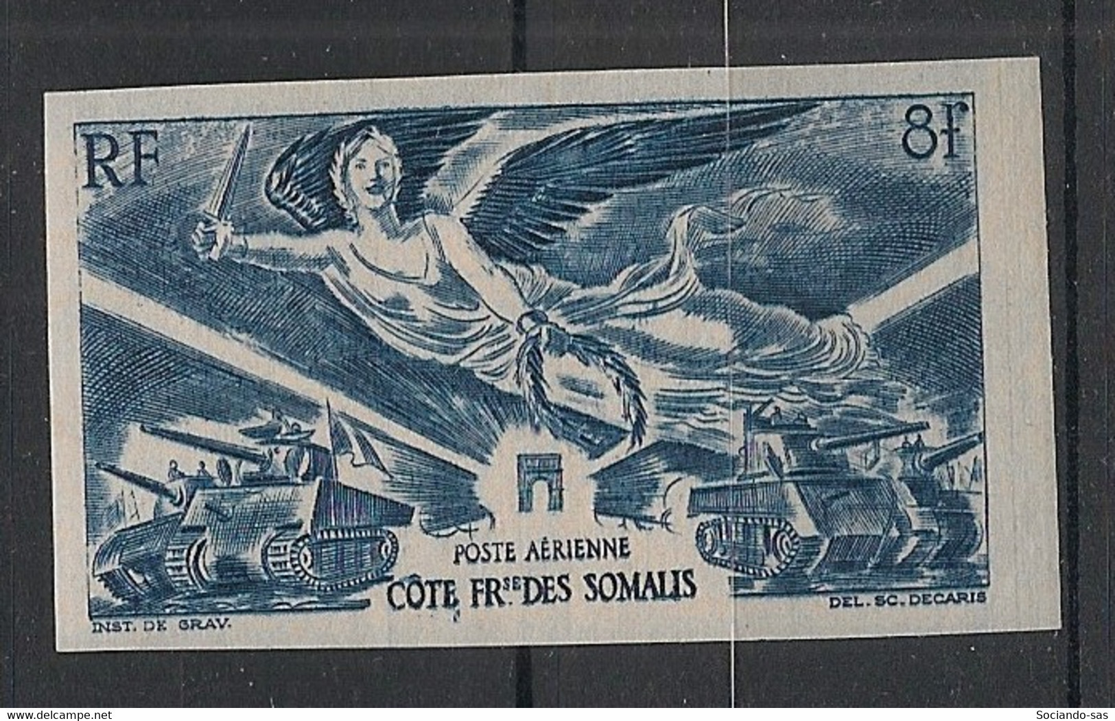 COTE DES SOMALIS - 1946 - PA N°YT. 13a - Victoire - VARIETE Non Dentelé / Imperf. - Neuf Luxe ** / MNH - Unused Stamps