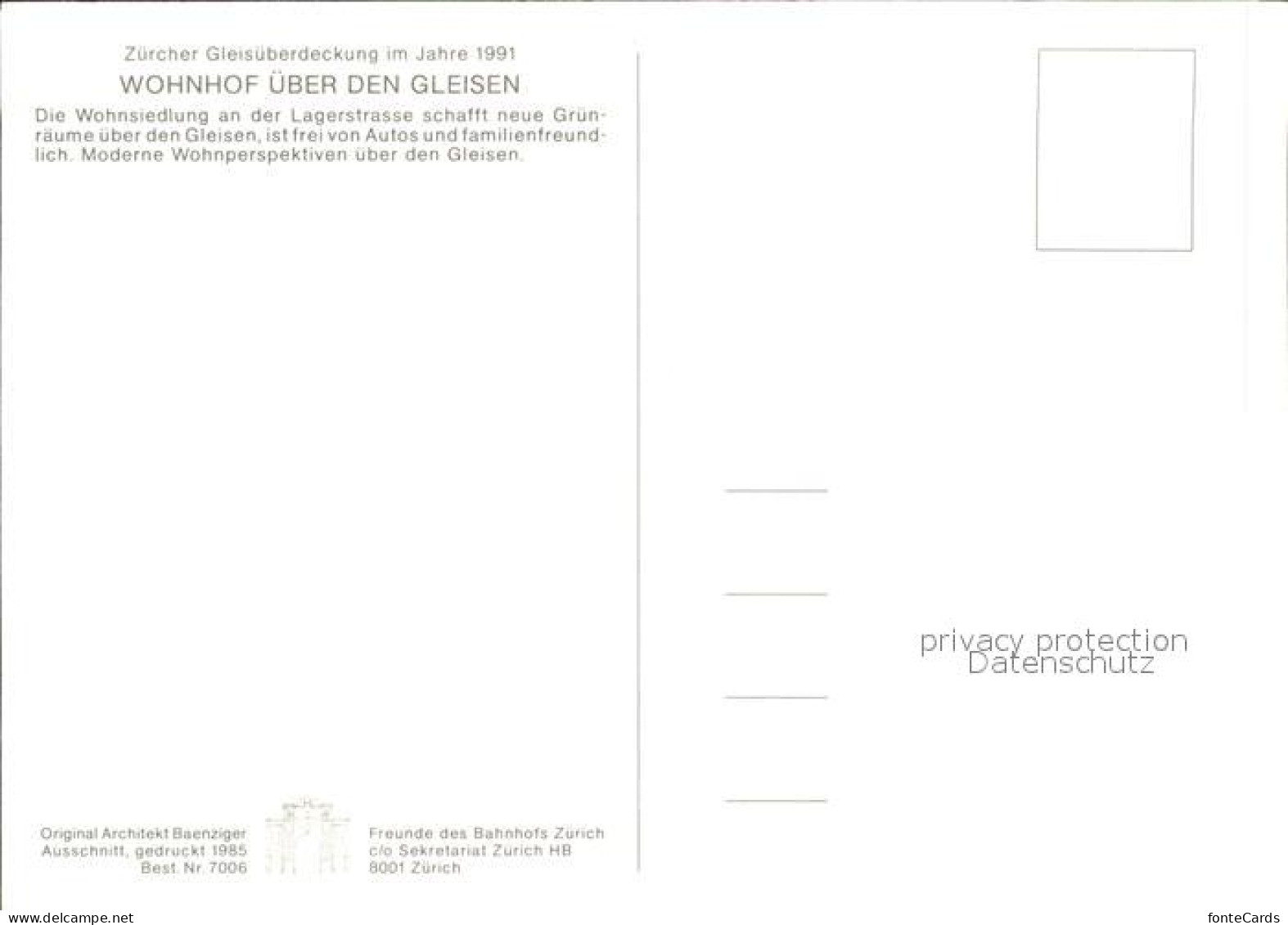 11896763 Zuerich Zuercher Gleisueberdeckung Von 1991 Zeichnung Zuerich - Other & Unclassified